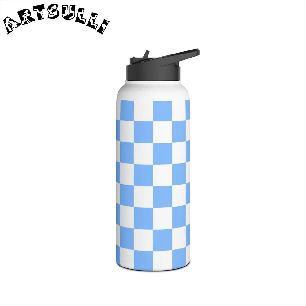 JAKKOUTTHEBXX Checkerboard White and Light Blue Stainless Steel