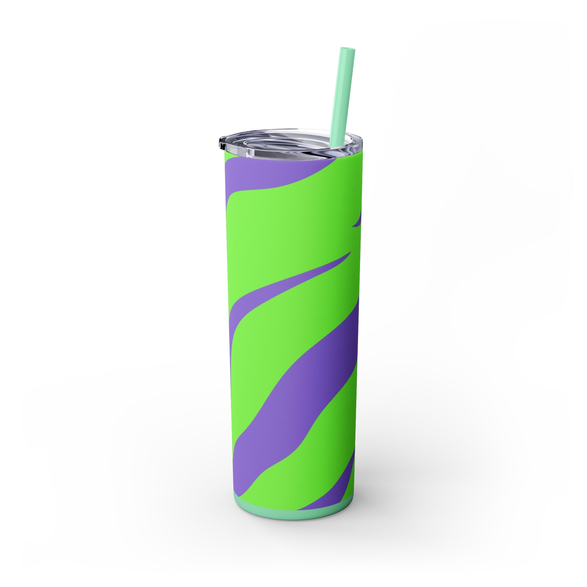 Tyrannosaurus Print Green and Purple Skinny Tumbler with Straw, 20oz, Artsulli - Art is Long, Life is Short, Mug, , , , , , , 