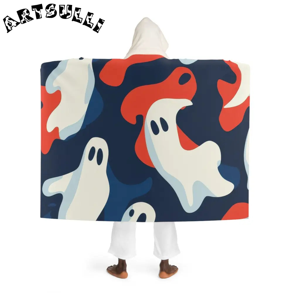 JAKKOUTTHEBXX Camo Ghosts Hooded Sherpa Fleece Blanket JAKKOUTTHEBXX