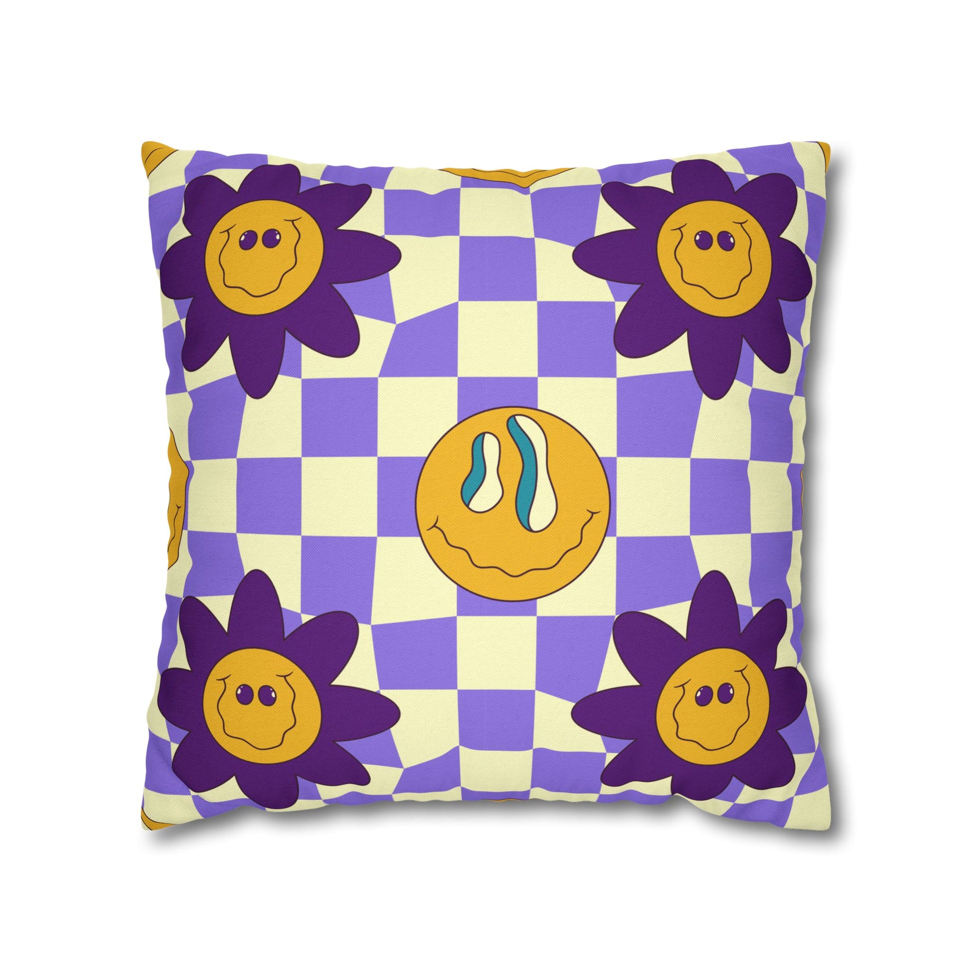 Trippy Flower Power Motifs Spun Polyester Square Pillowcase, Artsulli - Art is Long, Life is Short, Home Decor, Size, 18" × 18", , , , , 13759327000822