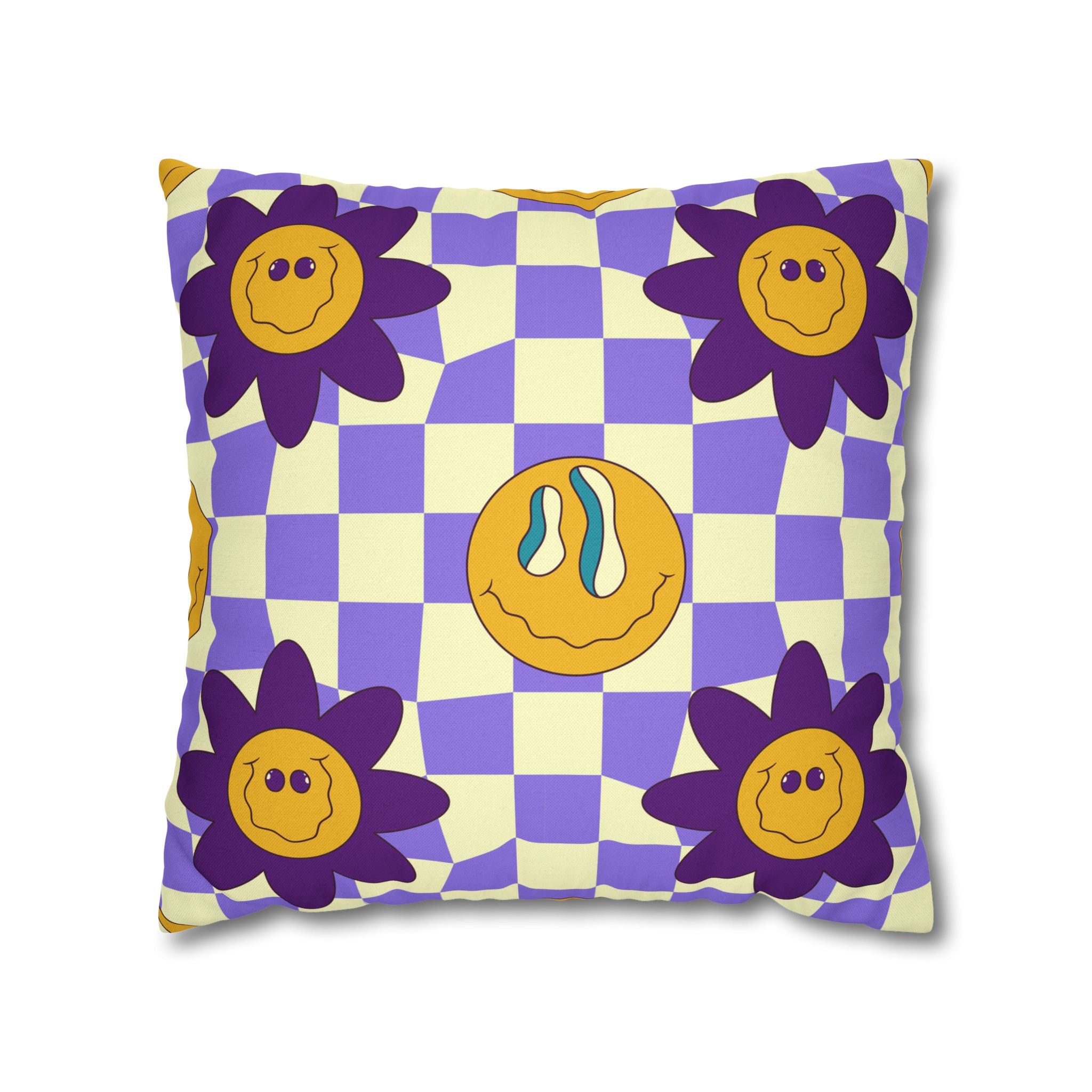 Trippy Flower Power Motifs Spun Polyester Square Pillowcase, Artsulli - Art is Long, Life is Short, Home Decor, Size, 18" × 18", , , , , 13759327000822
