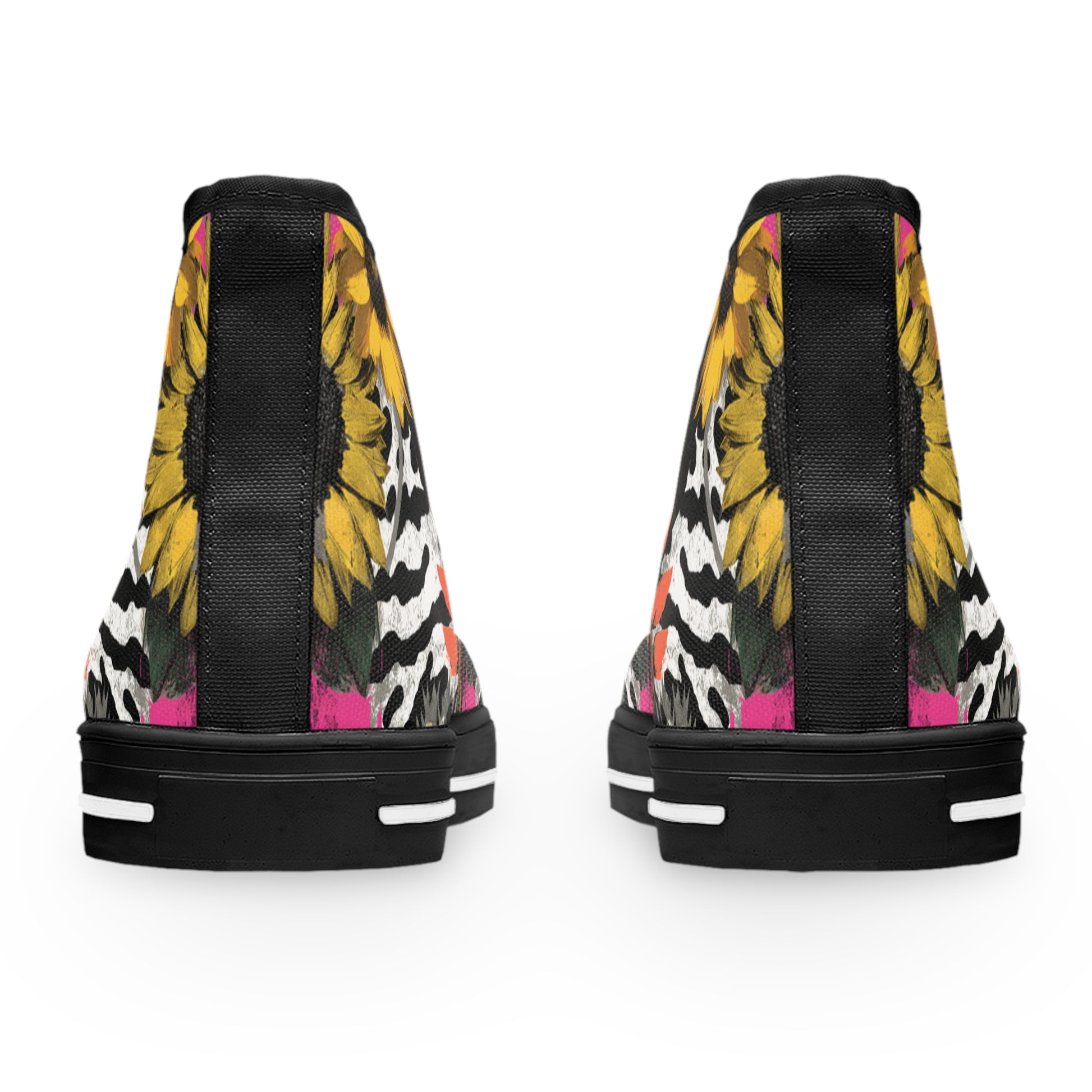 Zebra Stripes x Sunflowers Multi-Color Women's High Top Sneakers, Artsulli - Art is Long, Life is Short, Shoes, , , , , , , 