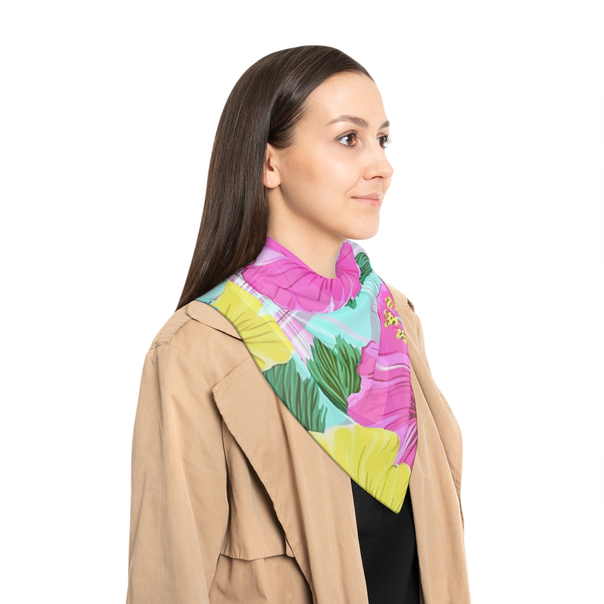 Plaid Hibiscus Pink and Yellow Poly Scarf, Artsulli - Art is Long, Life is Short, Accessories, , , , , , , 