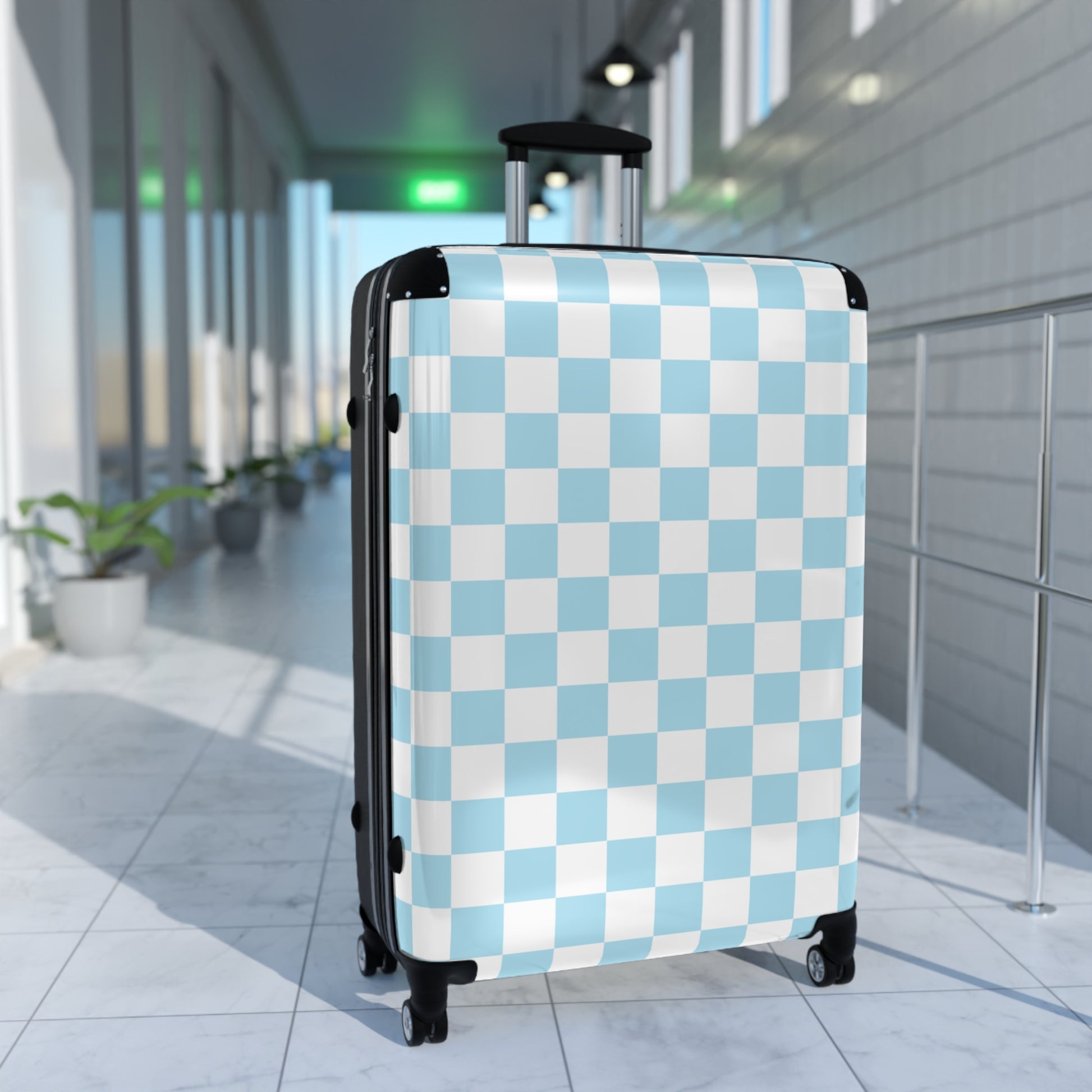Checkerboard Sky Blue Suitcase, Artsulli - Art is Long, Life is Short, Bags, , , , , , , 