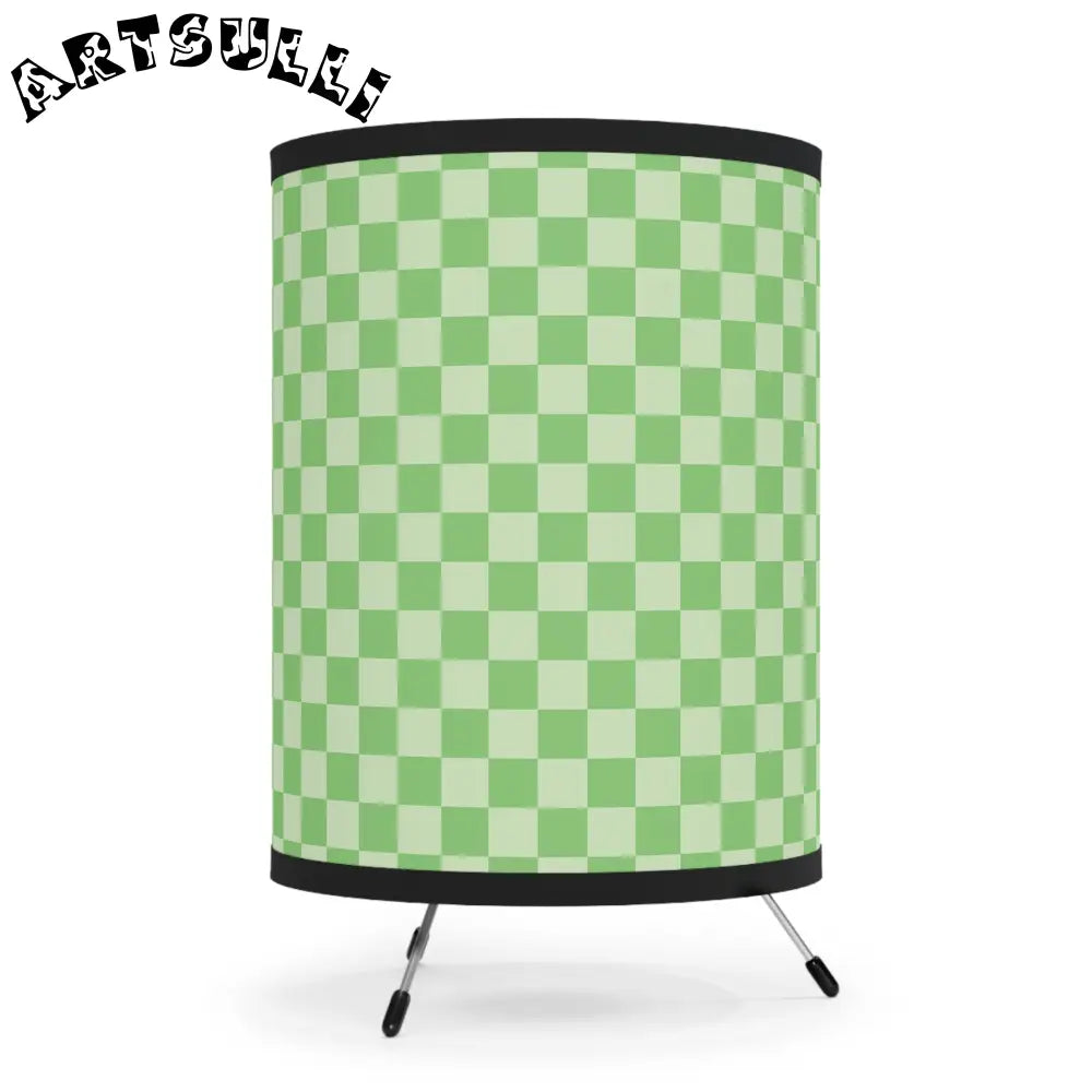 JAKKOUTTHEBXX Checkerboard Green Tripod Lamp with High-Res Printed