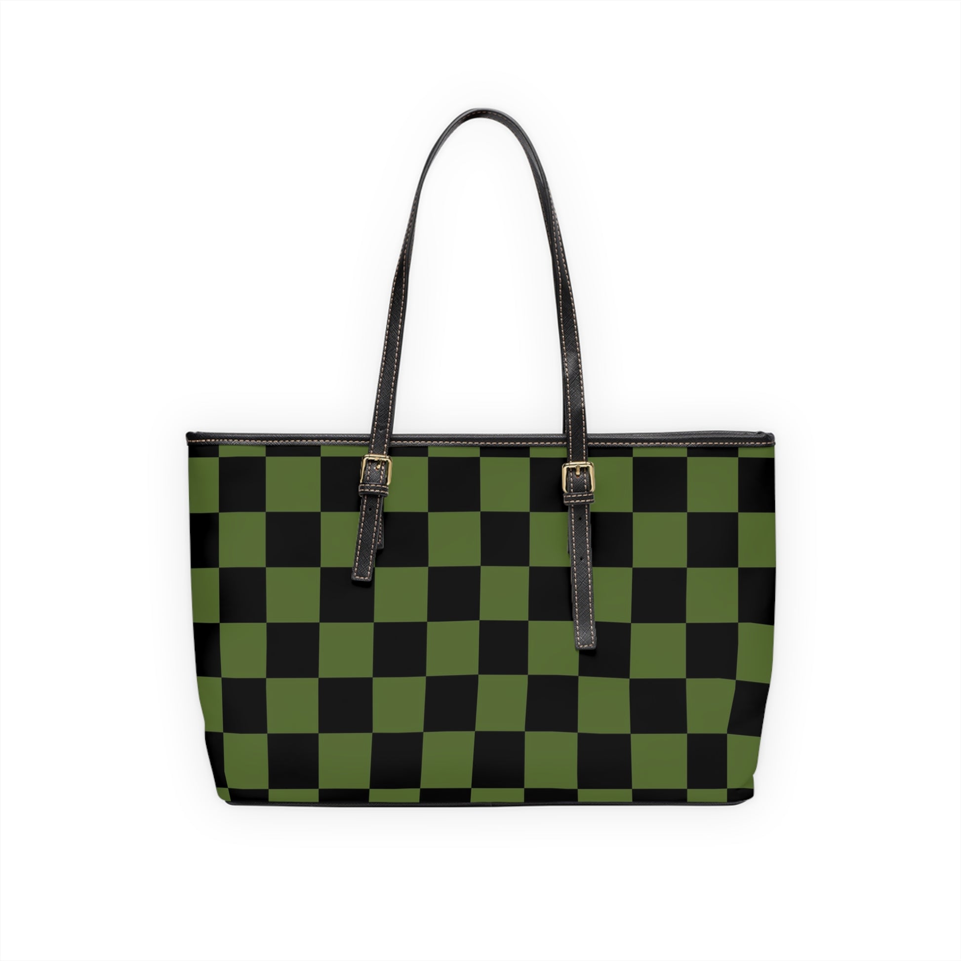 Checkerboard Olive Green and Black PU Leather Shoulder Bag, Artsulli - Art is Long, Life is Short, Bags, , , , , , , 