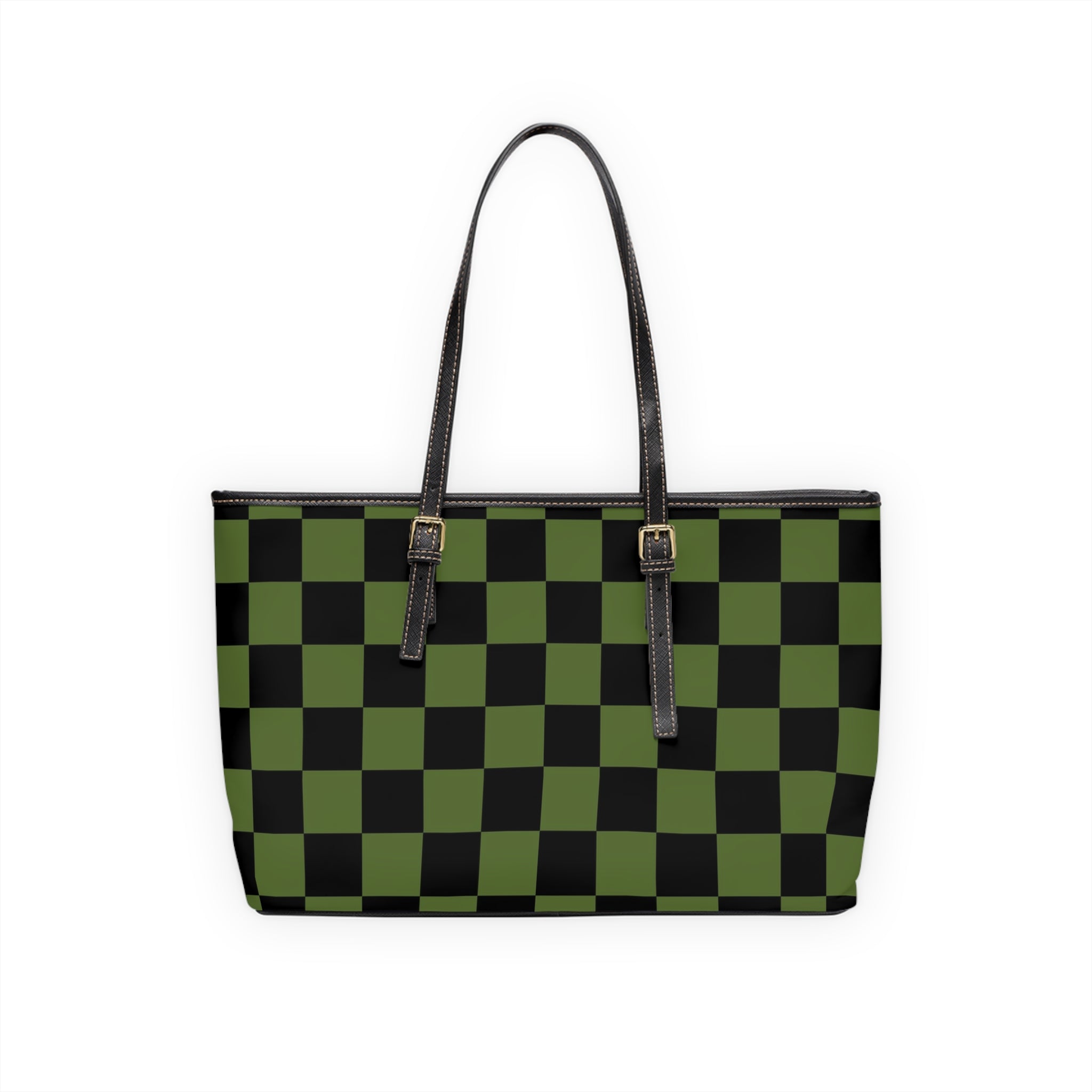 Checkerboard Olive Green and Black PU Leather Shoulder Bag, Artsulli - Art is Long, Life is Short, Bags, , , , , , , 