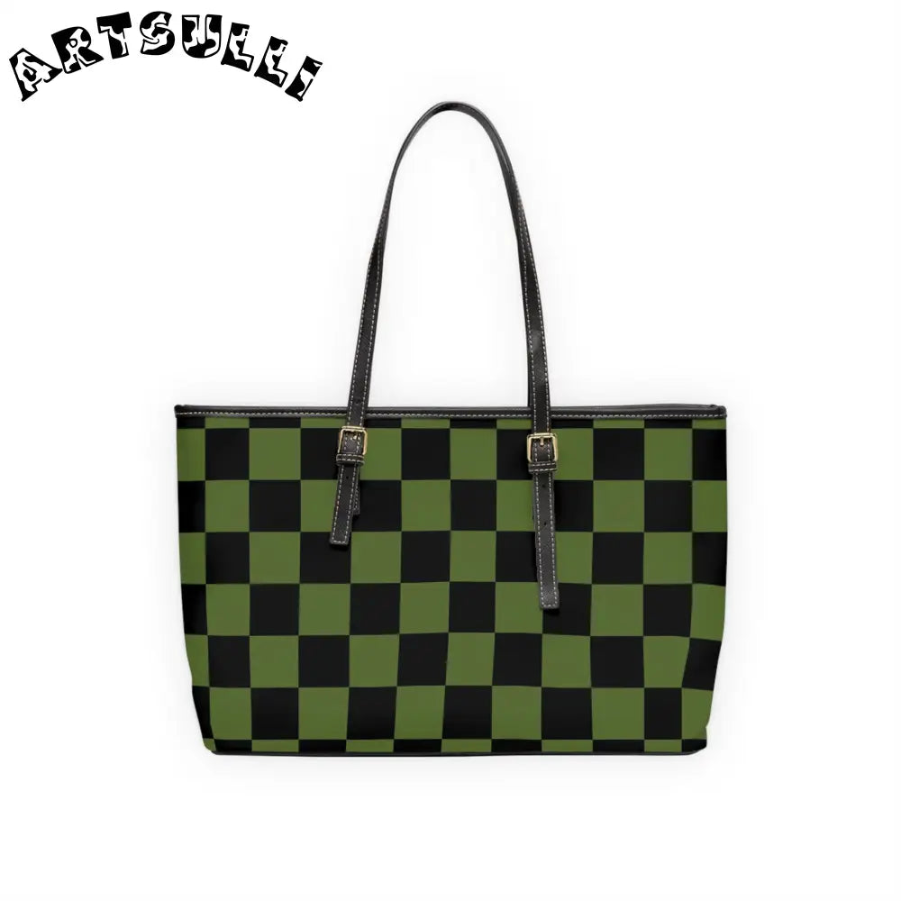 JAKKOUTTHEBXX Checkerboard Olive Green and Black PU Leather Shoulder