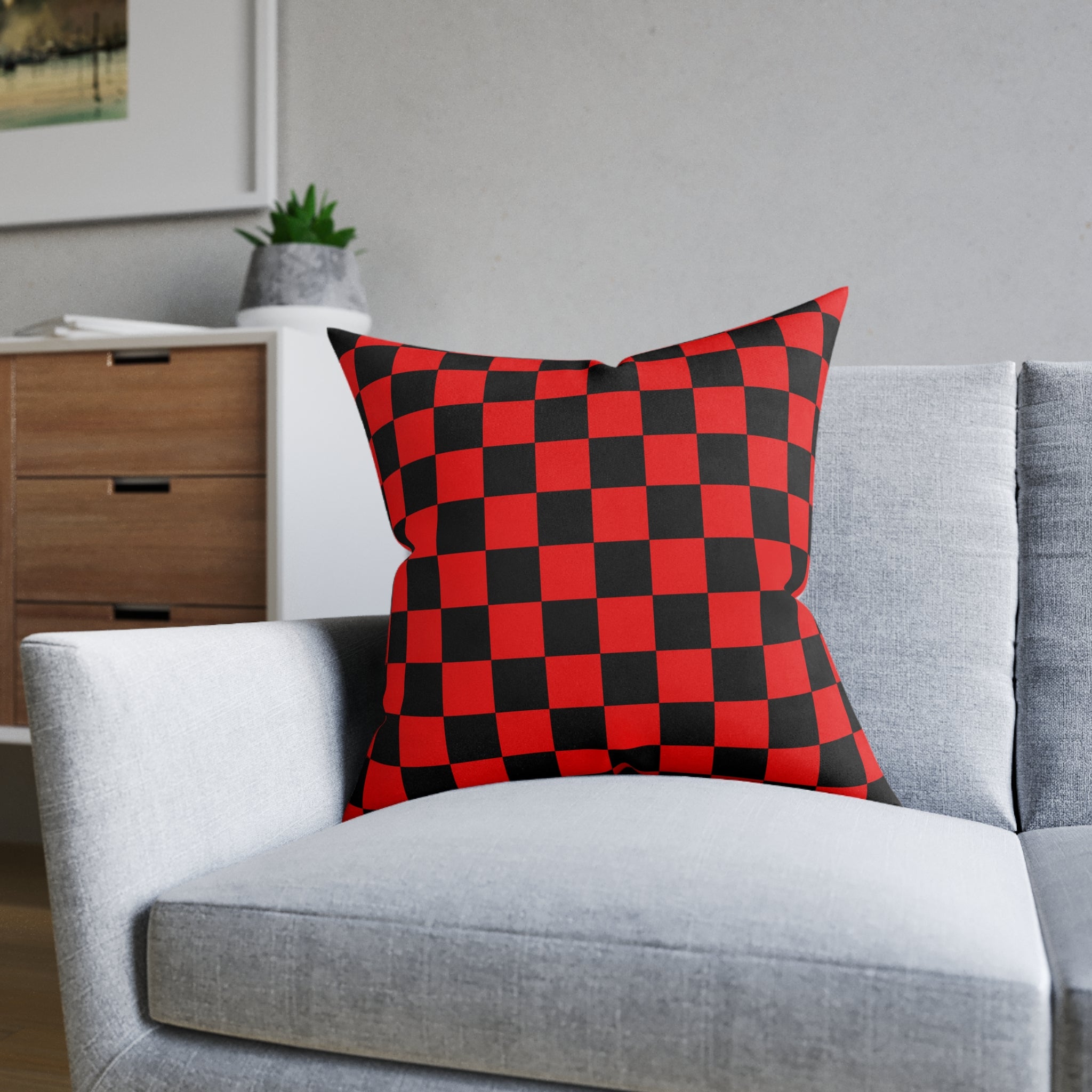 Checkerboard Red and Black Square Pillow, Artsulli - Art is Long, Life is Short, Home Decor, , , , , , , 