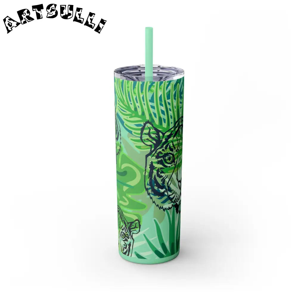 JAKKOUTTHEBXX Tropical Jungle Tigers Green Skinny Tumbler with Straw