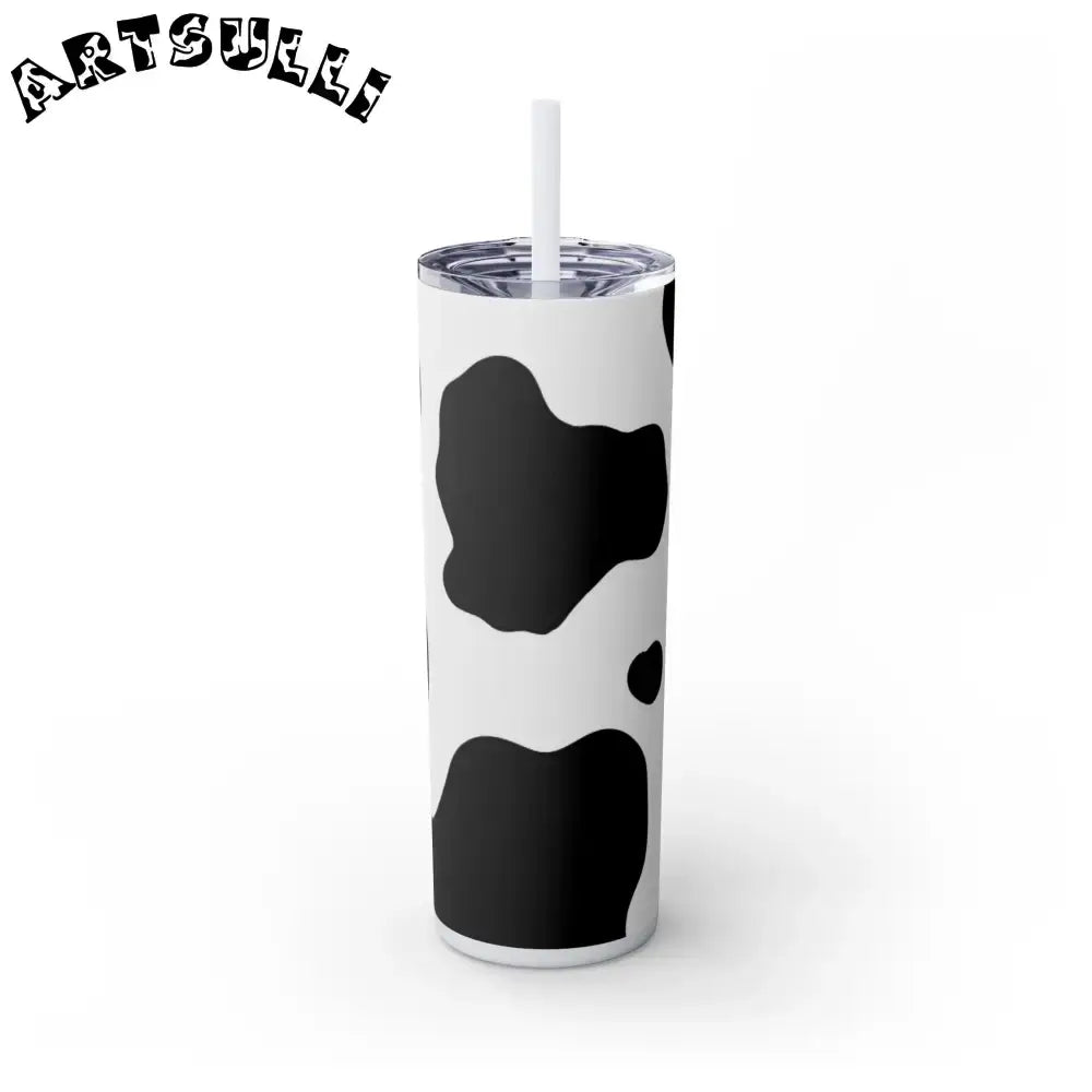 JAKKOUTTHEBXX White cow print skinny tumbler with clear lid
