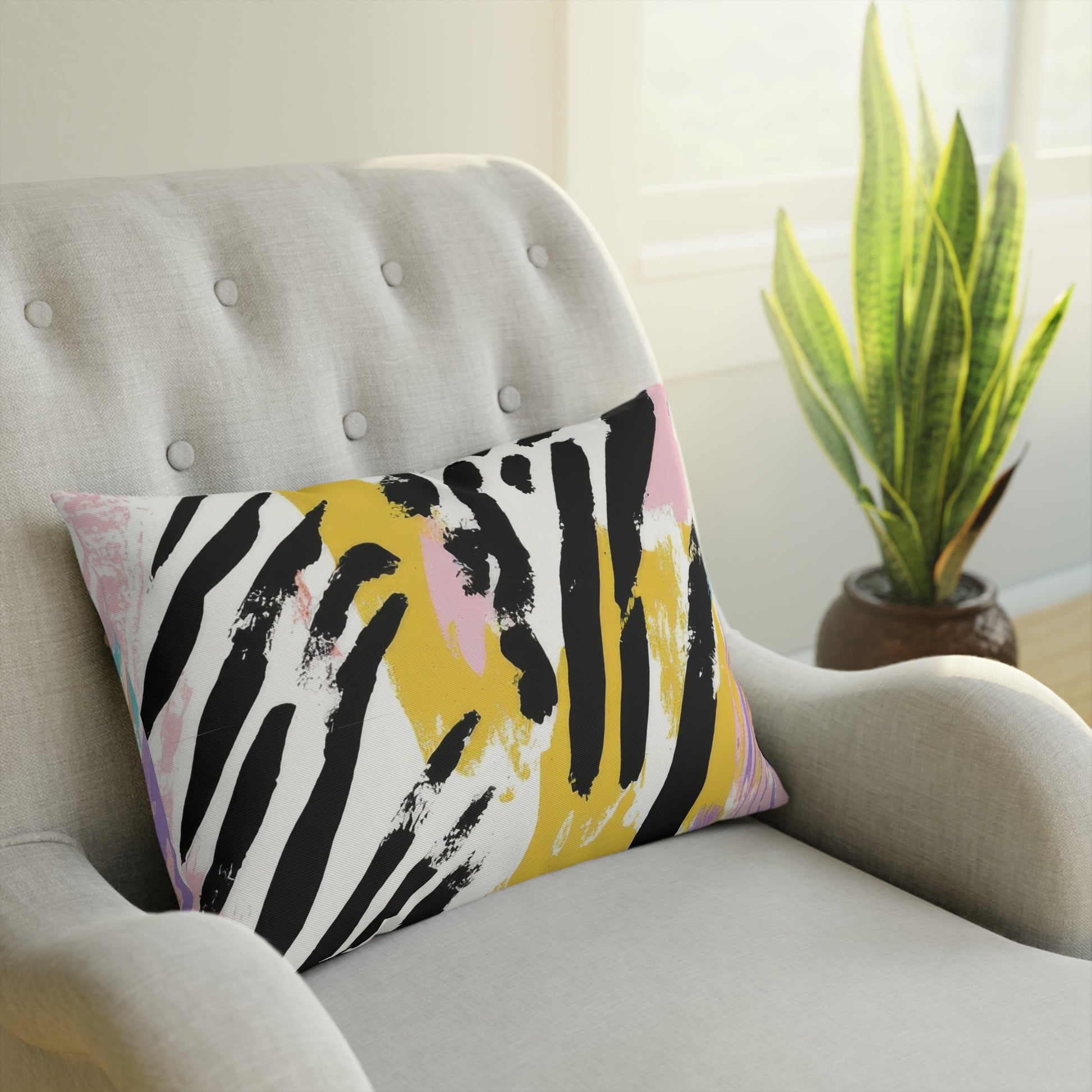Wild Zebra Stripes x Paint Brush Strokes Multi-Color Cushion, Artsulli - Art is Long, Life is Short, Home Decor, , , , , , , 