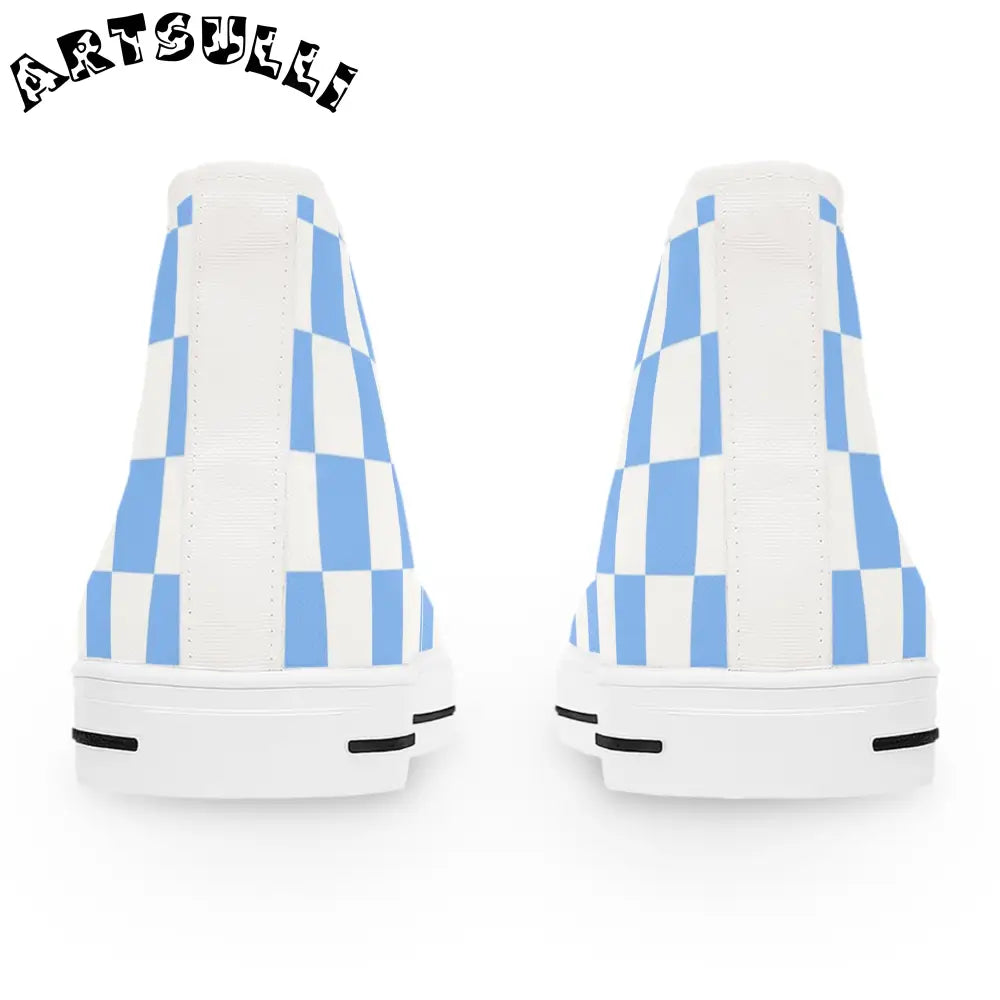 JAKKOUTTHEBXX Checkerboard White and Light Blue Women’s High Top