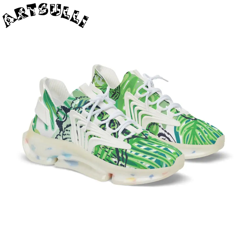 JAKKOUTTHEBXX Tropical Jungle Tigers Lime Green Men’s Mesh Sneakers