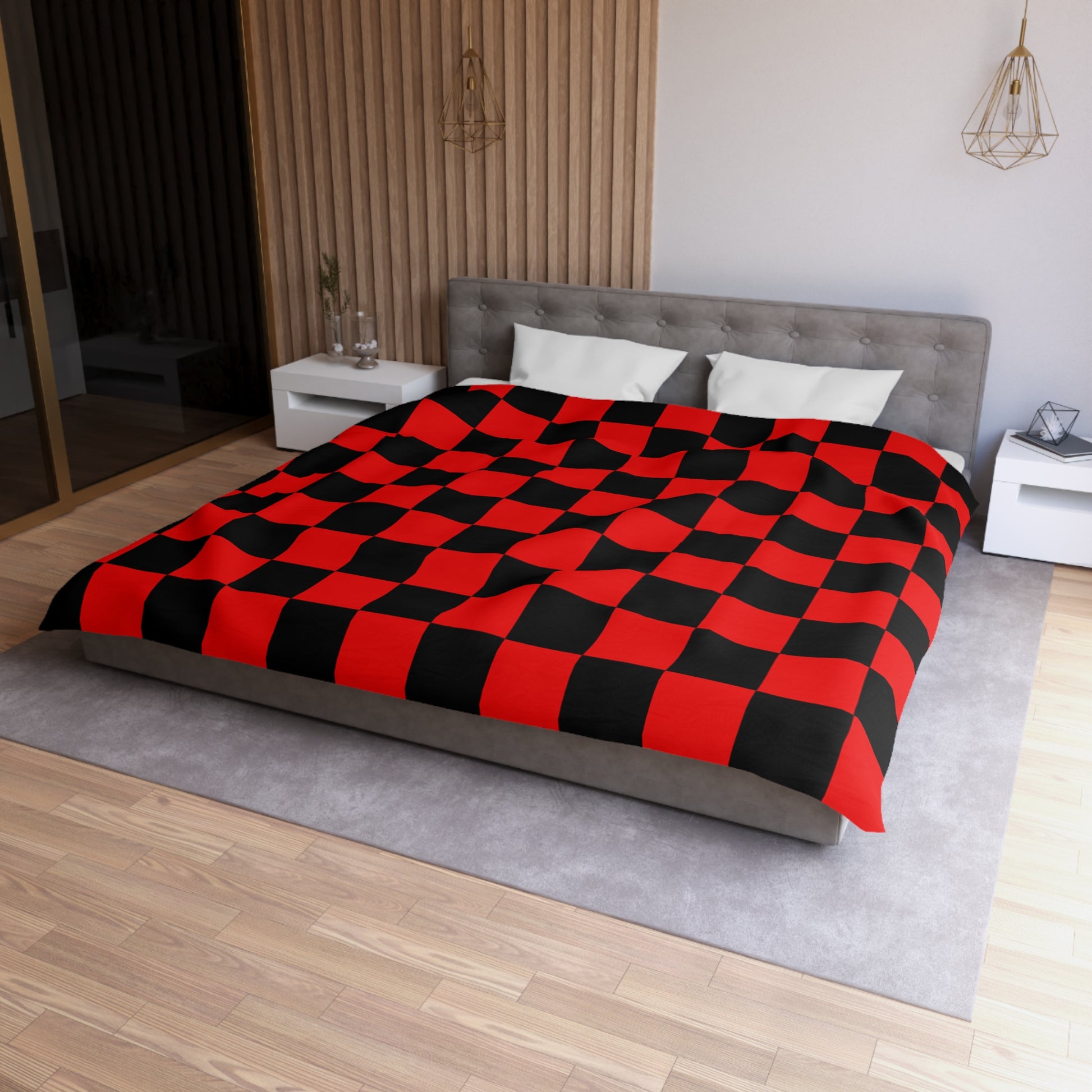 Checkerboard Red and Black Microfiber Duvet Cover, Artsulli - Art is Long, Life is Short, Home Decor, , , , , , , 