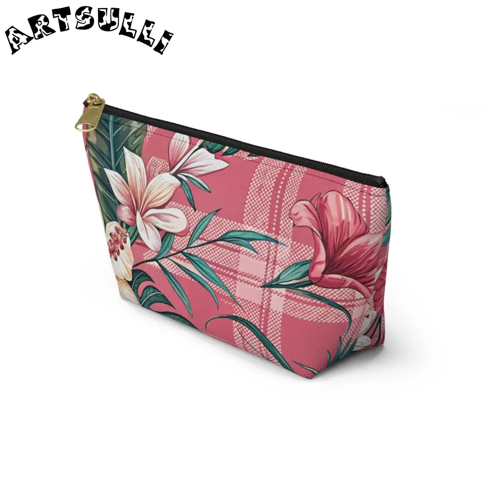 JAKKOUTTHEBXX Plaid x Floral Burgundy and Green Accessory Pouch w