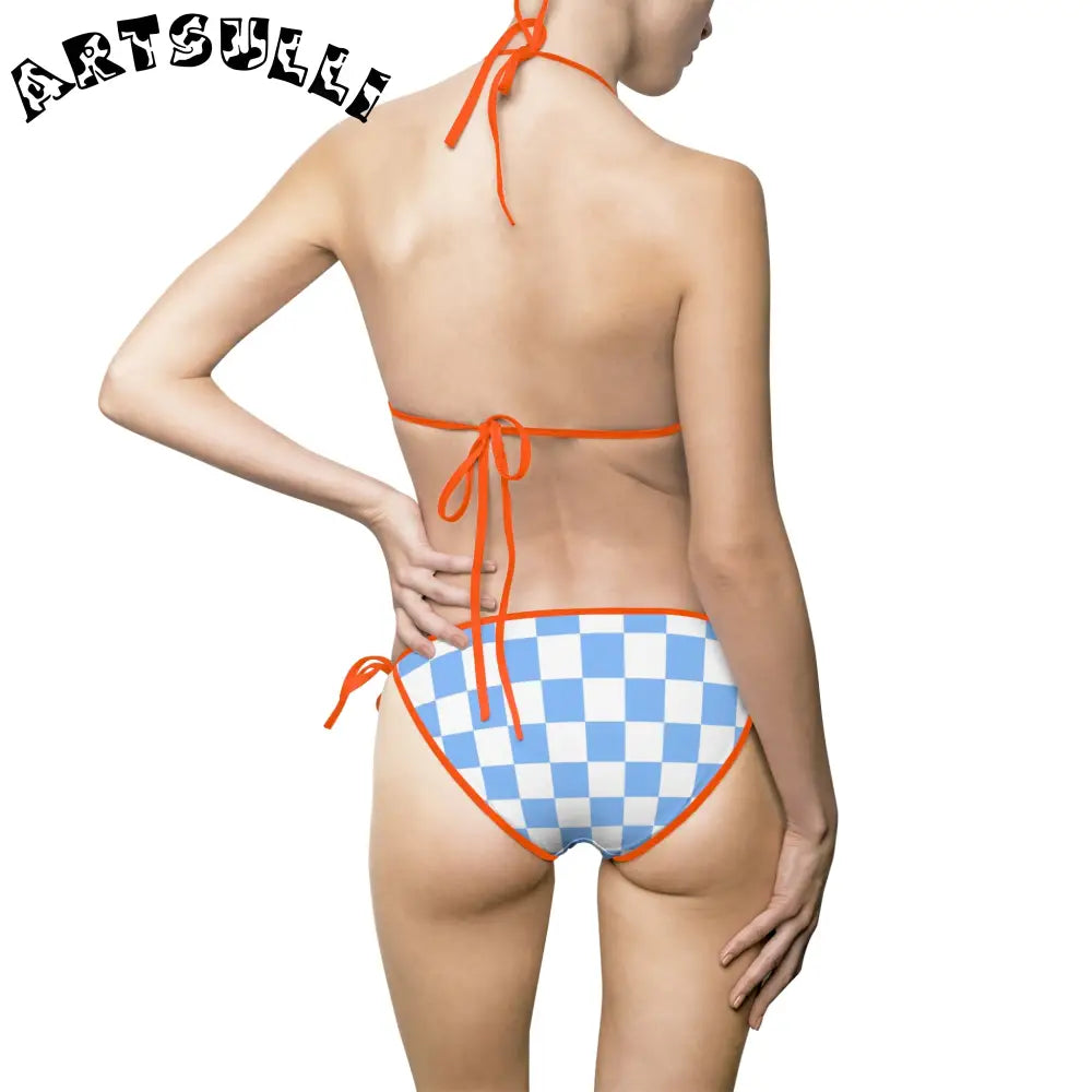 JAKKOUTTHEBXX Checkerboard White and Light Blue Women’s Bikini