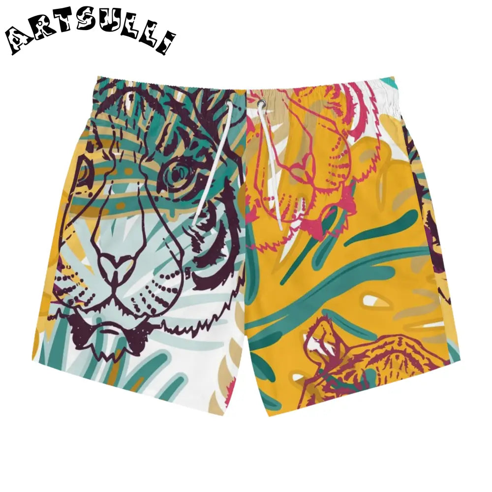 JAKKOUTTHEBXX Tropical Jungle Tigers Brown and Green Swim Trunks