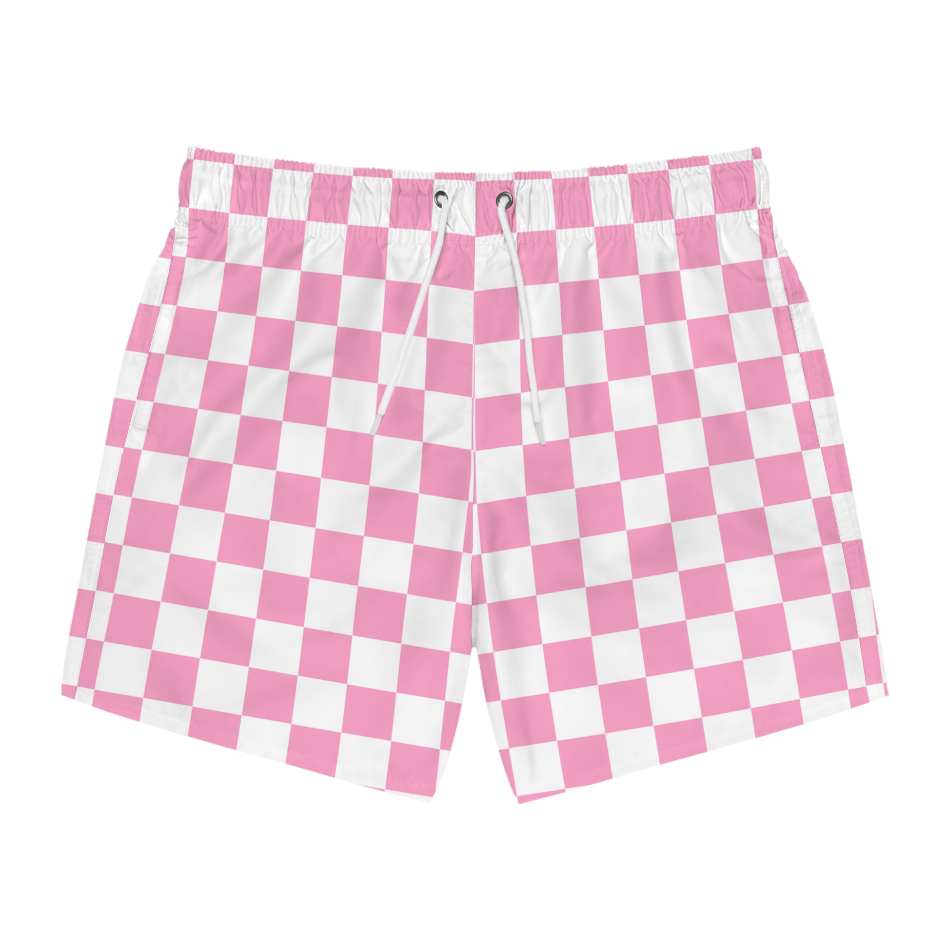 Checkerboard Hot Pink and White Swim Trunks (AOP), Artsulli - Art is Long, Life is Short, All Over Prints, Size, XS, Color, Seam thread color automatically matched to design, , , 45806680805786252470