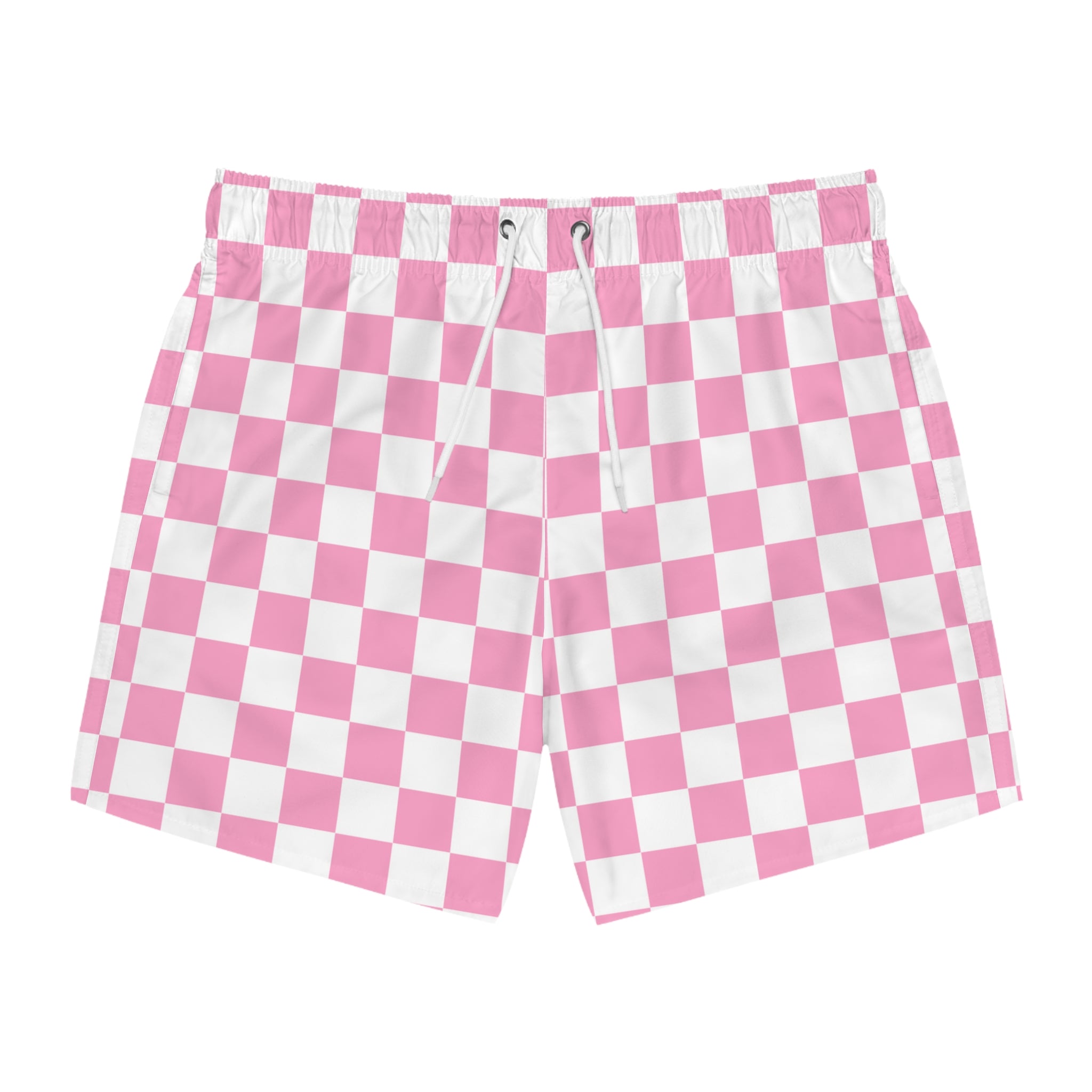Checkerboard Hot Pink and White Swim Trunks (AOP), Artsulli - Art is Long, Life is Short, All Over Prints, Size, XS, Color, Seam thread color automatically matched to design, , , 45806680805786252470