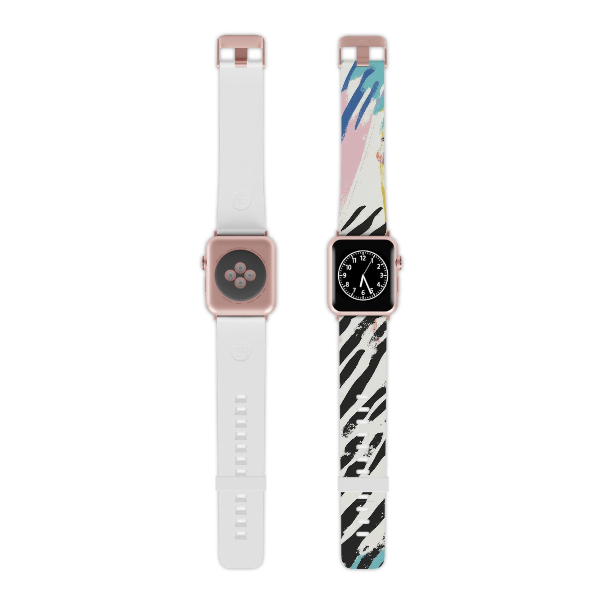 Wild Zebra Stripes x Paint Brush Strokes Multi-Color III Watch Band for Apple Watch, Artsulli - Art is Long, Life is Short, Accessories, Size, 8'' × 0.75'' / 38 - 40 mm, Color, Rose Gold, , , 15839257930562