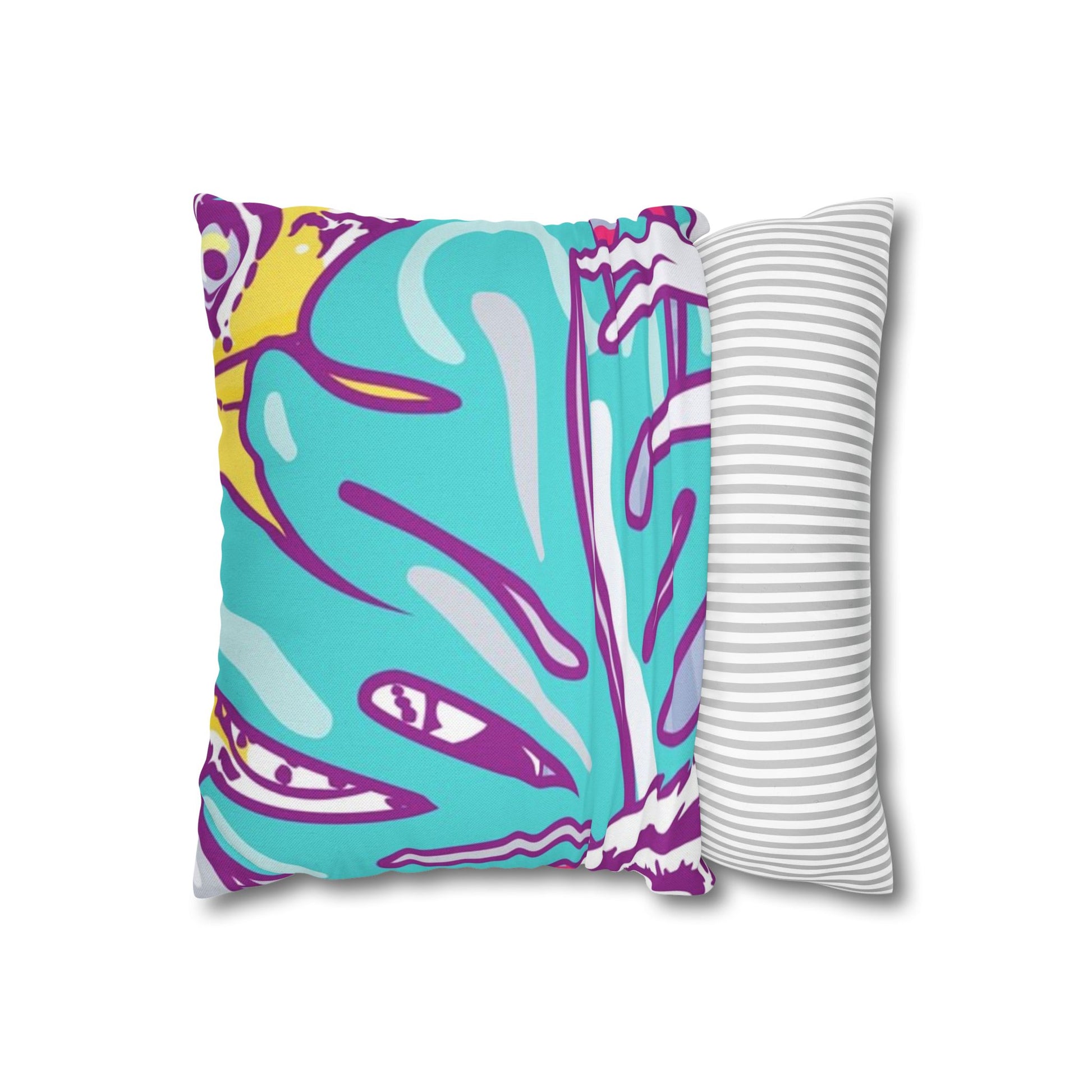 Tropical Floral Tigers Torquise and Purple Spun Polyester Square Pillowcase, Artsulli - Art is Long, Life is Short, Home Decor, , , , , , , 