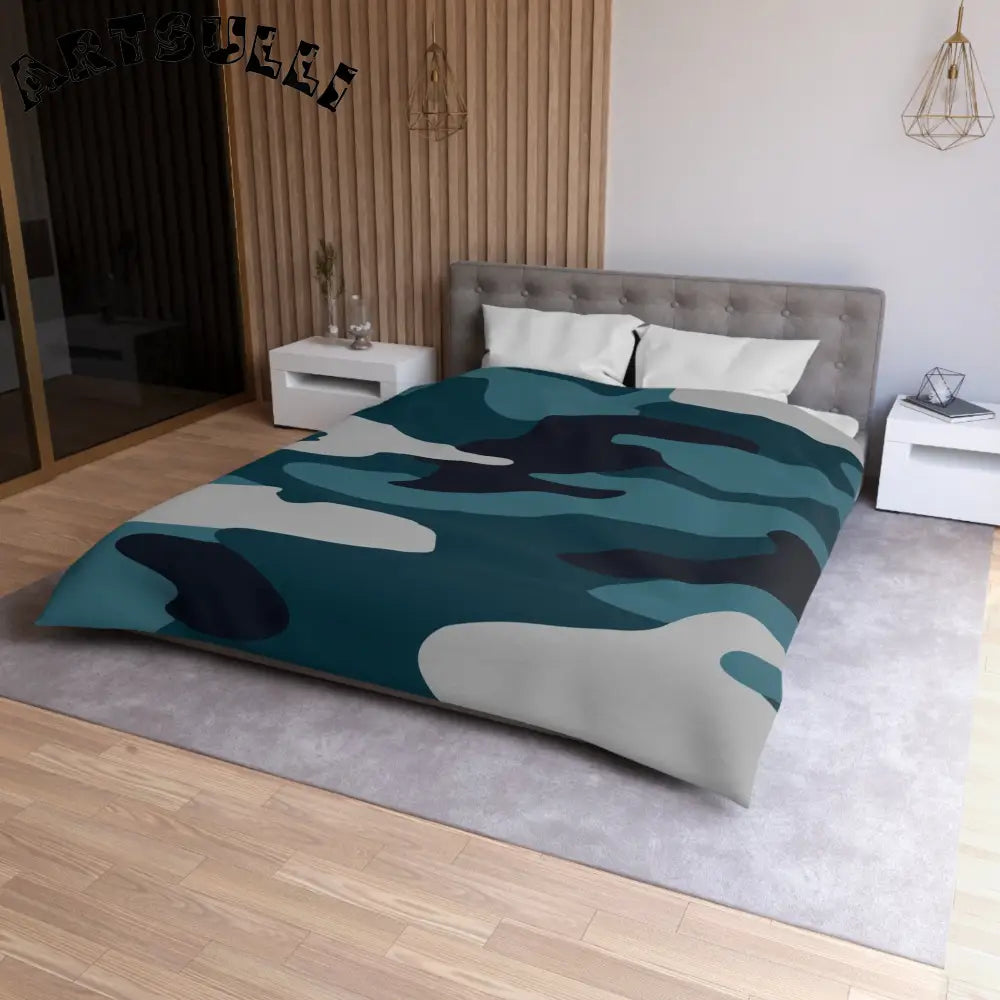 JAKKOUTTHEBXX Blue Camouflage Microfiber Duvet Cover JAKKOUTTHEBXX