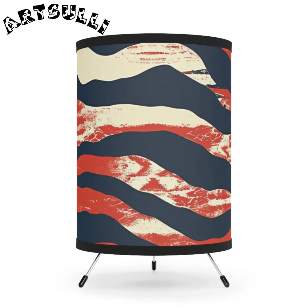 JAKKOUTTHEBXX Tripod Lamp with Abstract Wave Printed Shade