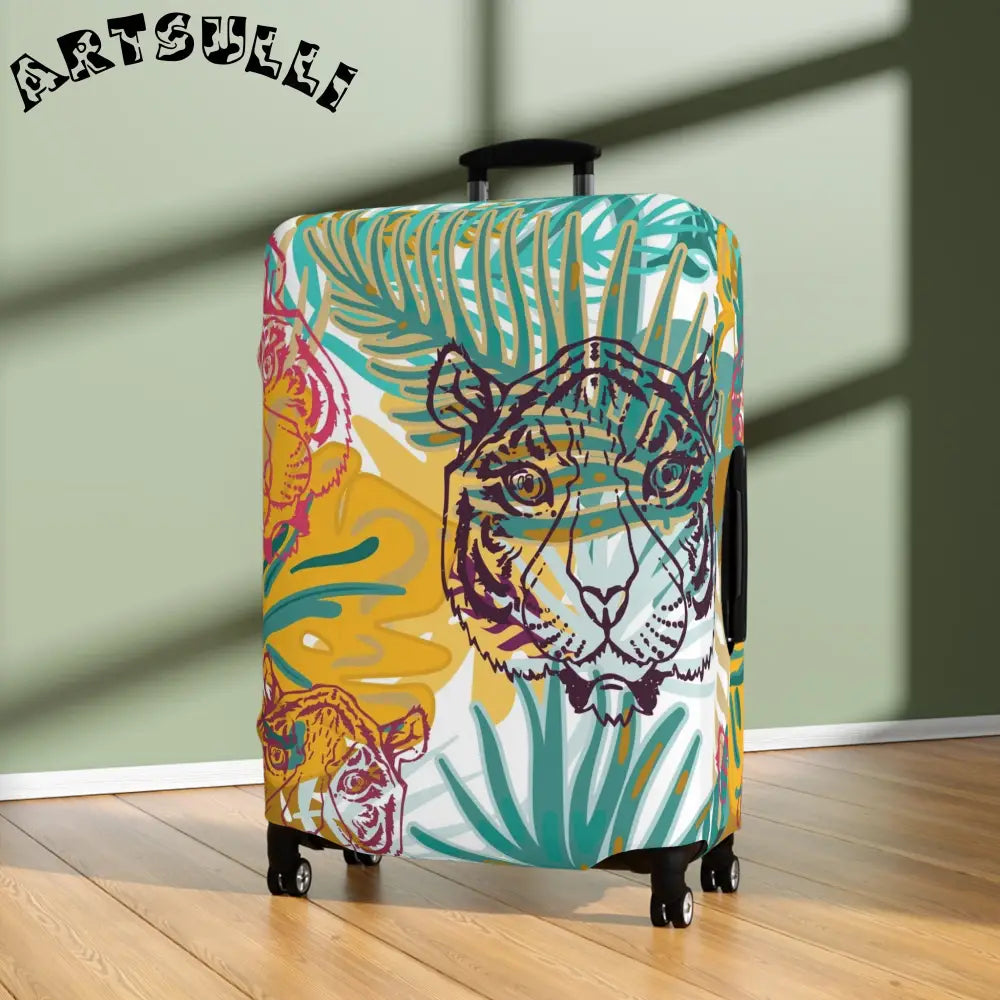 JAKKOUTTHEBXX Tropical Jungle Tigers Brown and Green Luggage Cover