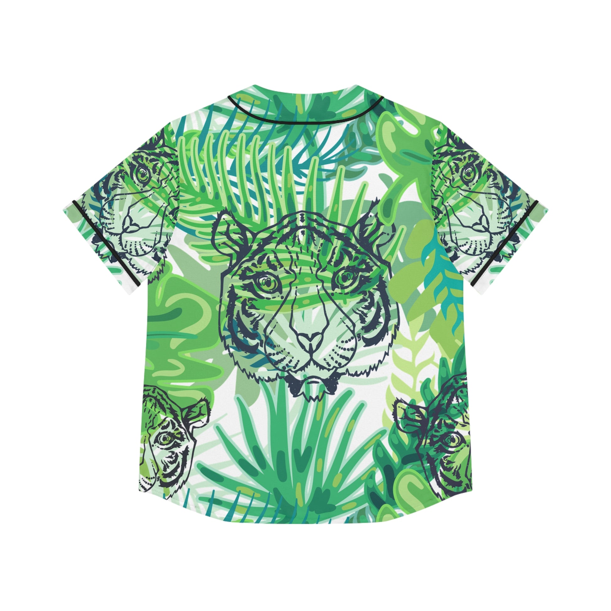 Tropical Jungle Tigers Green Women's Baseball Jersey (AOP), Artsulli - Art is Long, Life is Short, All Over Prints, , , , , , , 