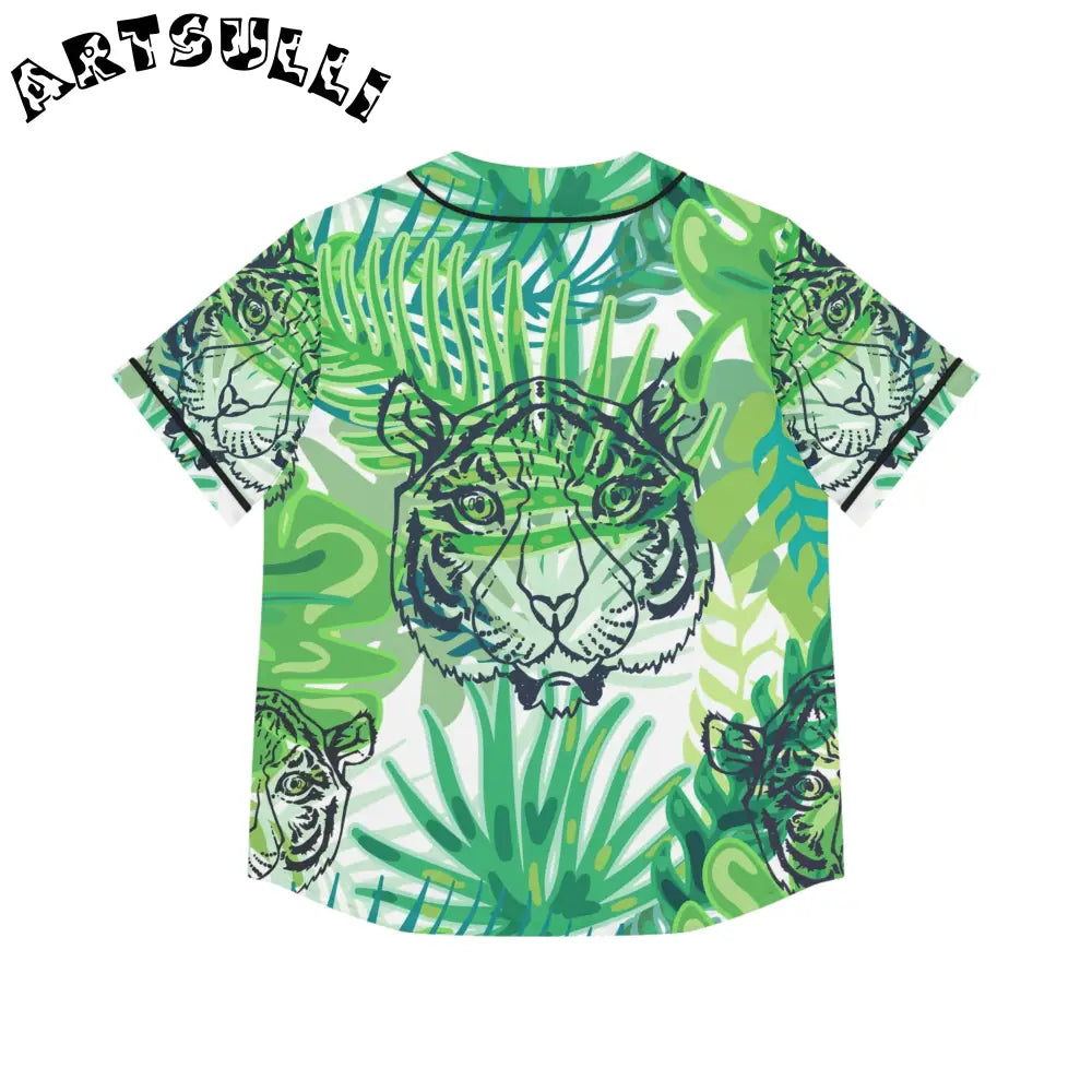 JAKKOUTTHEBXX Tropical Jungle Tigers Green Women’s Baseball Jersey