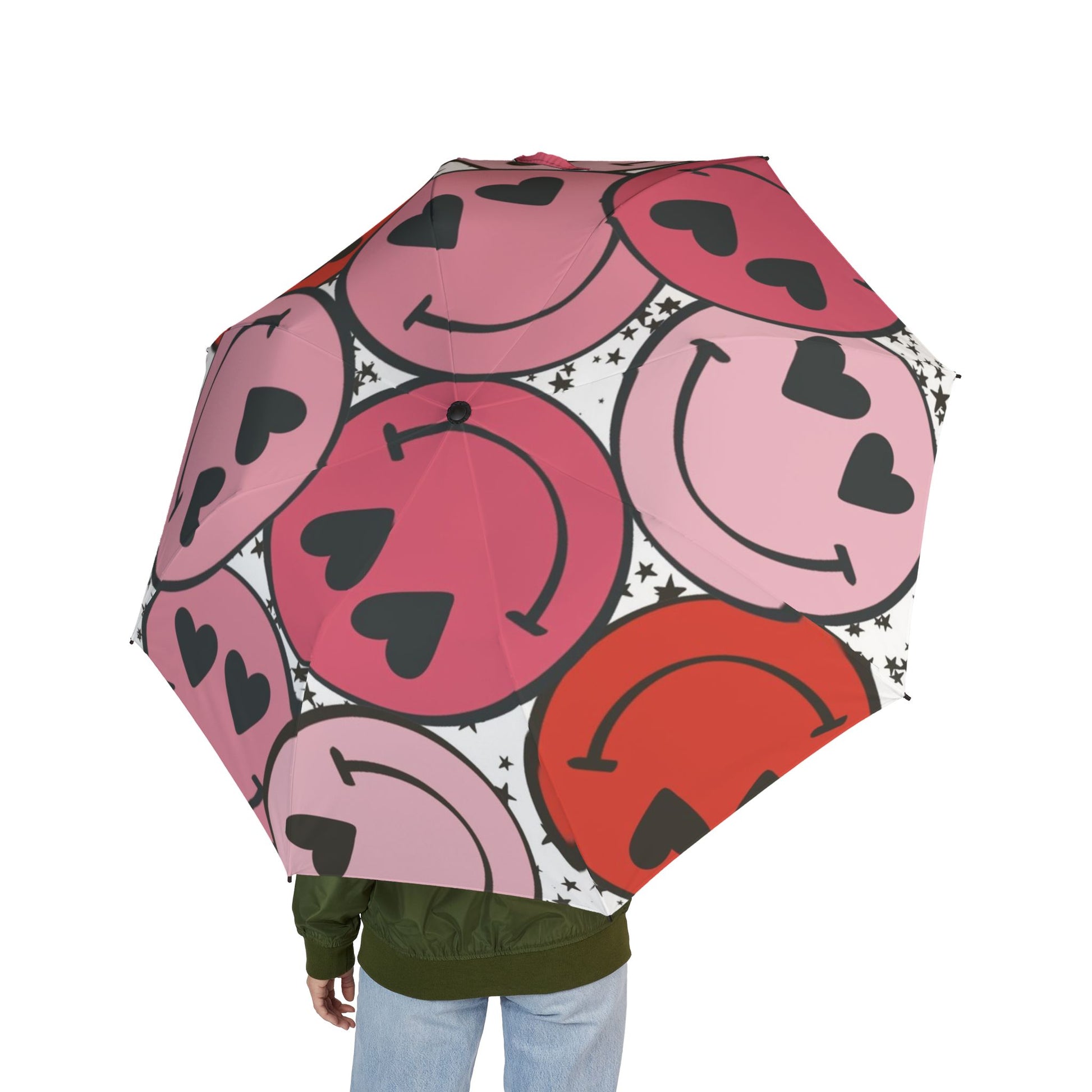 Smiley Face x Heart Eyes Pink and Red Semi-Automatic Foldable Umbrella, Artsulli - Art is Long, Life is Short, Accessories, , , , , , , 