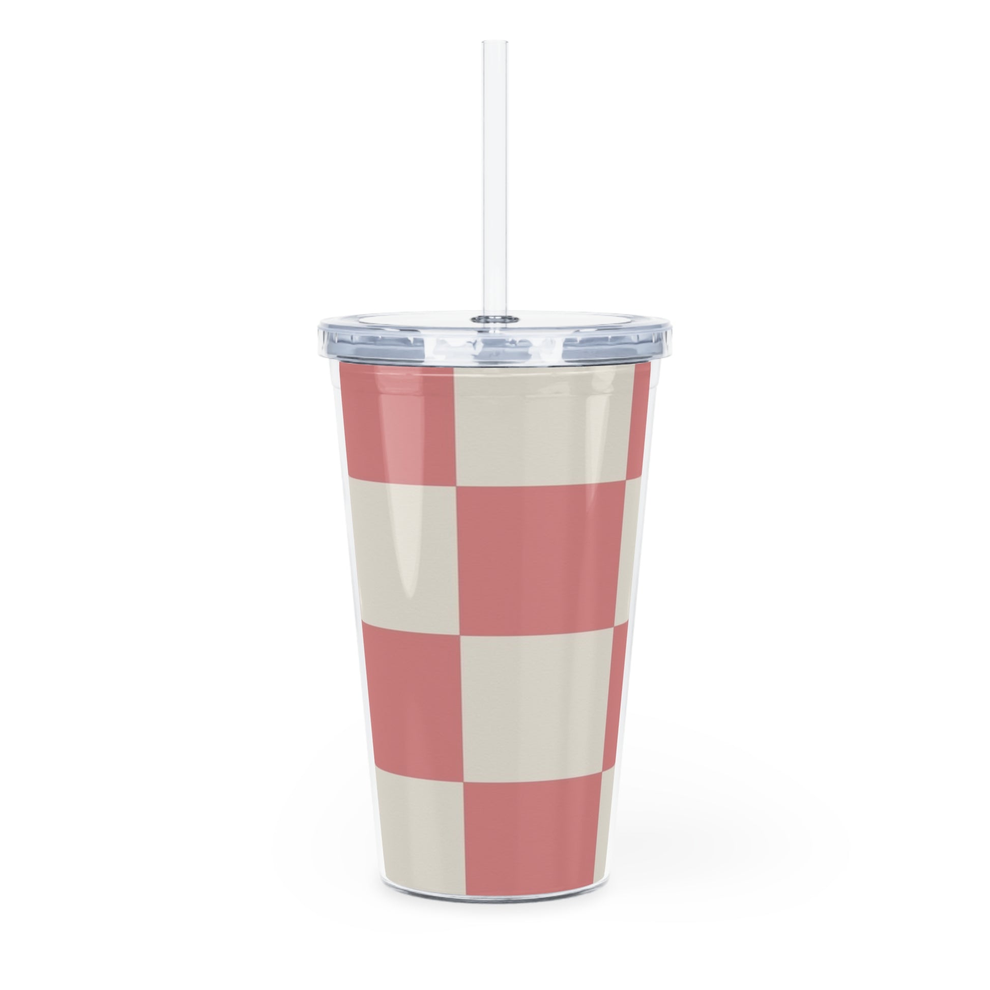 Retro Checkered Grassland Sprites Plastic Tumbler with Straw, Artsulli - Art is Long, Life is Short, Mug, , , , , , , 