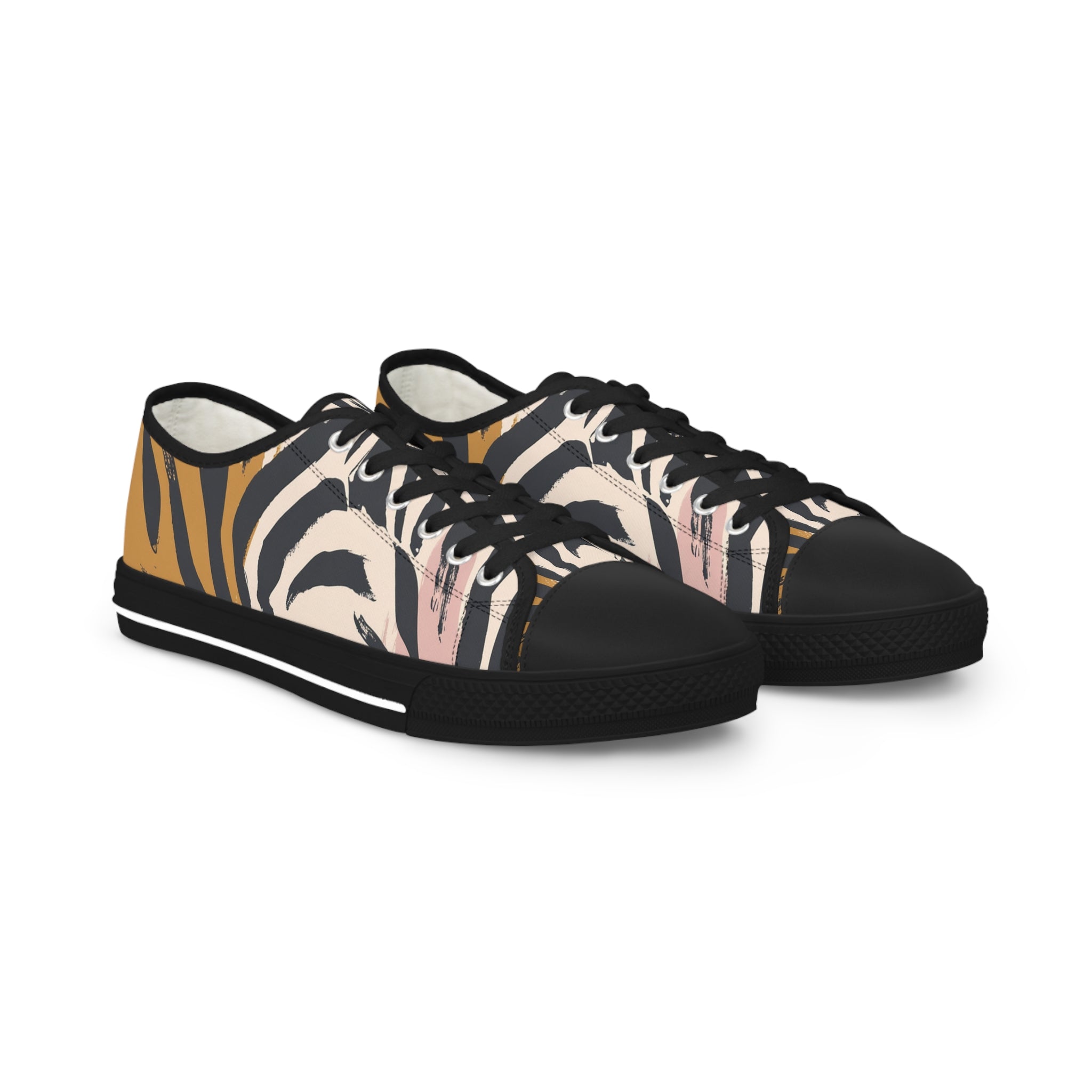 Zebra Brush Strokes Men's Low Top Sneakers, Artsulli - Art is Long, Life is Short, Shoes, Size, US 5, Color, Black sole, , , 17579876353030