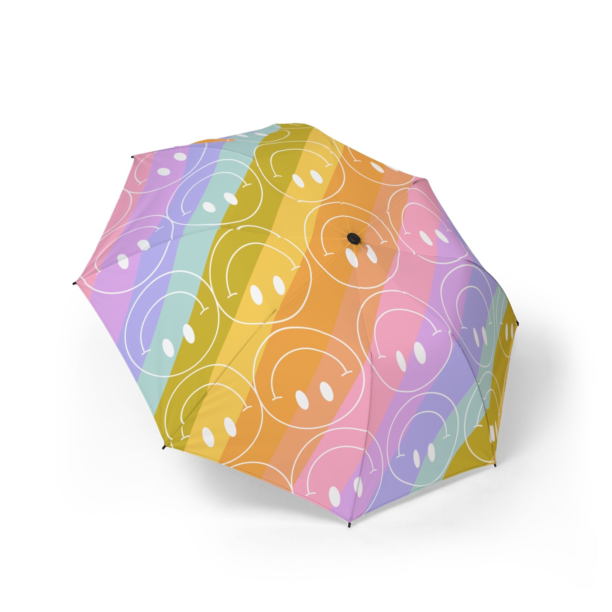 Smiley Face x Rainbow Stripes Multi-Color Semi-Automatic Foldable Umbrella, Artsulli - Art is Long, Life is Short, Accessories, Size, One size, , , , , 10681748897236