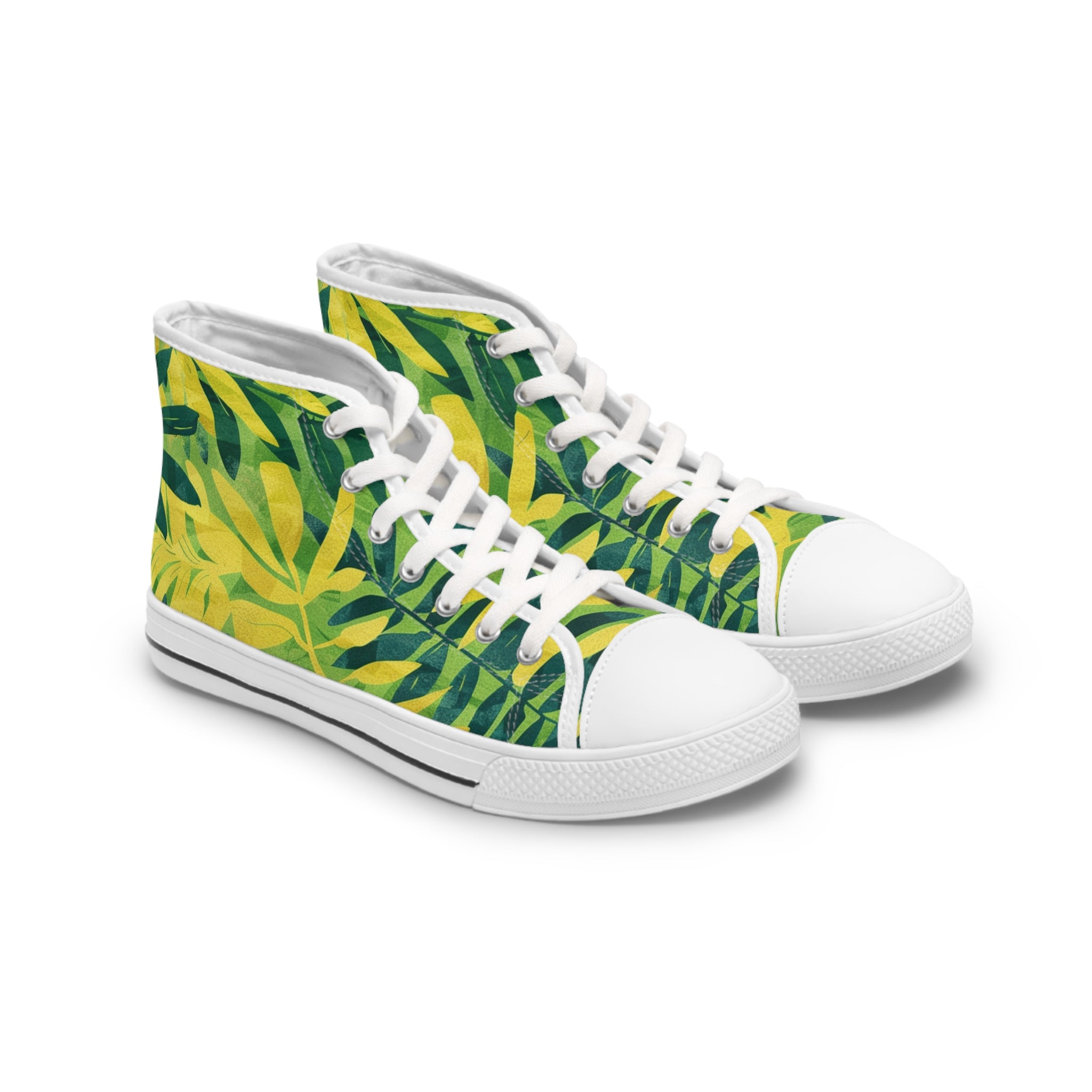 Green Leaf x Yellow Leaf x Tropical x Jungle III Women's High Top Sneakers, Artsulli - Art is Long, Life is Short, Shoes, Size, US 5.5, Color, White sole, , , 23435561930125015940