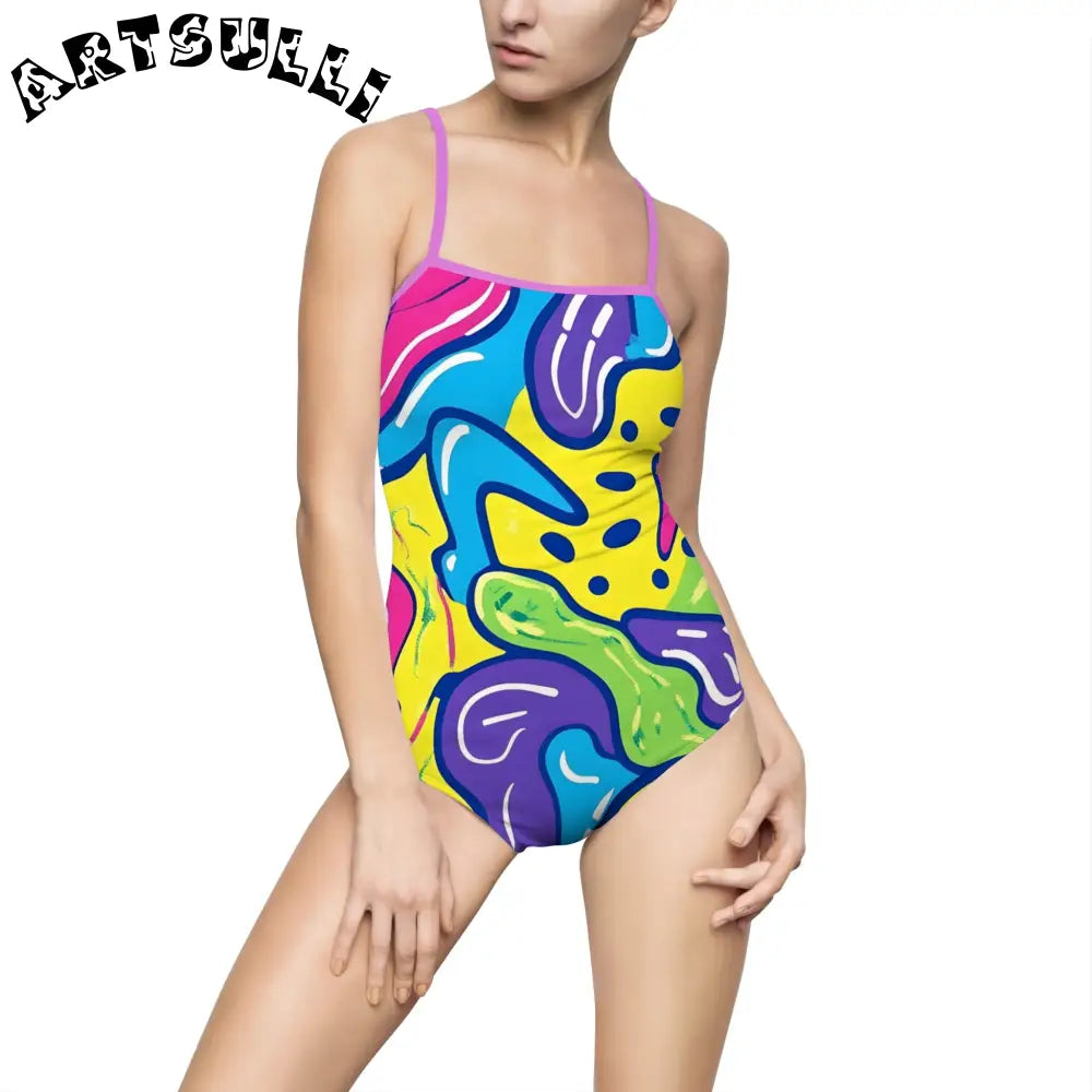 JAKKOUTTHEBXX Colorful Abstract Print One-Piece Swimsuit 2025