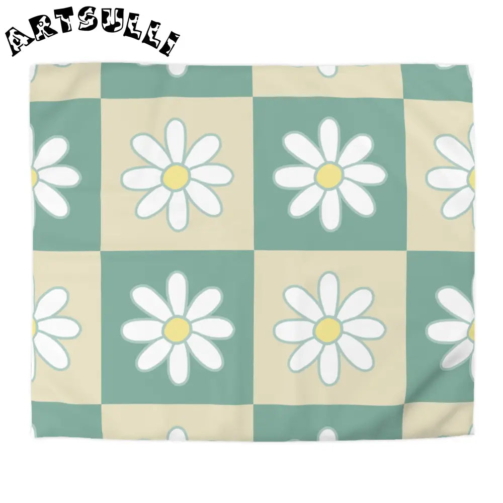JAKKOUTTHEBXX Retro Daisy Checkerboard Green and Tan Microfiber