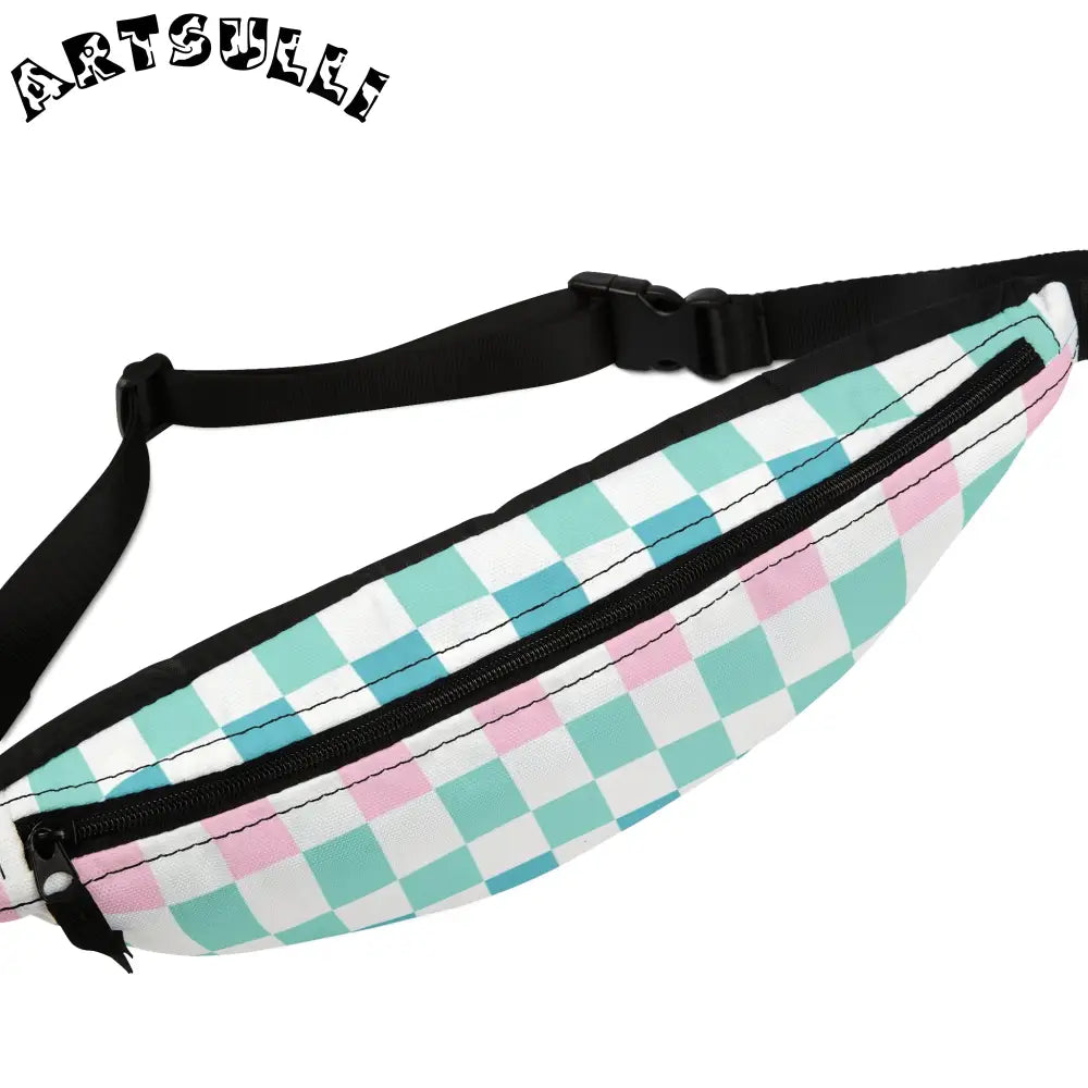 JAKKOUTTHEBXX Vaporwave Rainbow Checkerboard Multi-Color Fanny Pack
