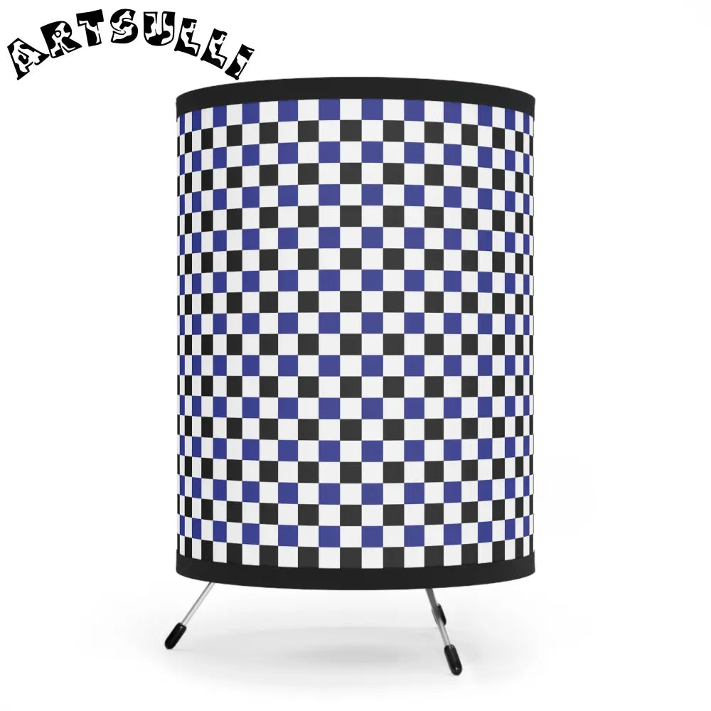 JAKKOUTTHEBXX Checkerboard Blue White and Black Tripod Lamp