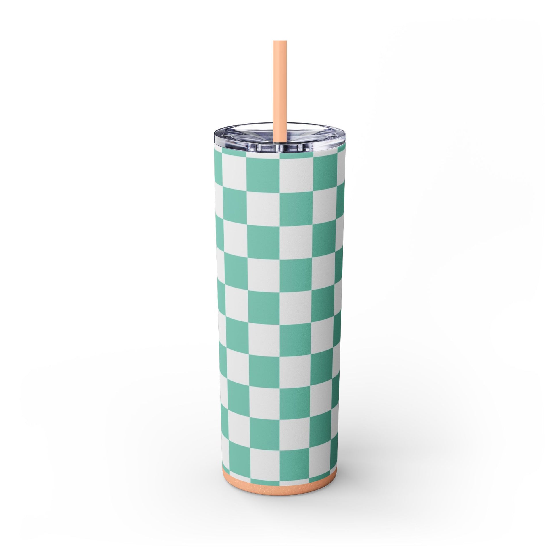 Checkerboard Light Green Skinny Tumbler with Straw, 20oz, Artsulli - Art is Long, Life is Short, Mug, , , , , , , 