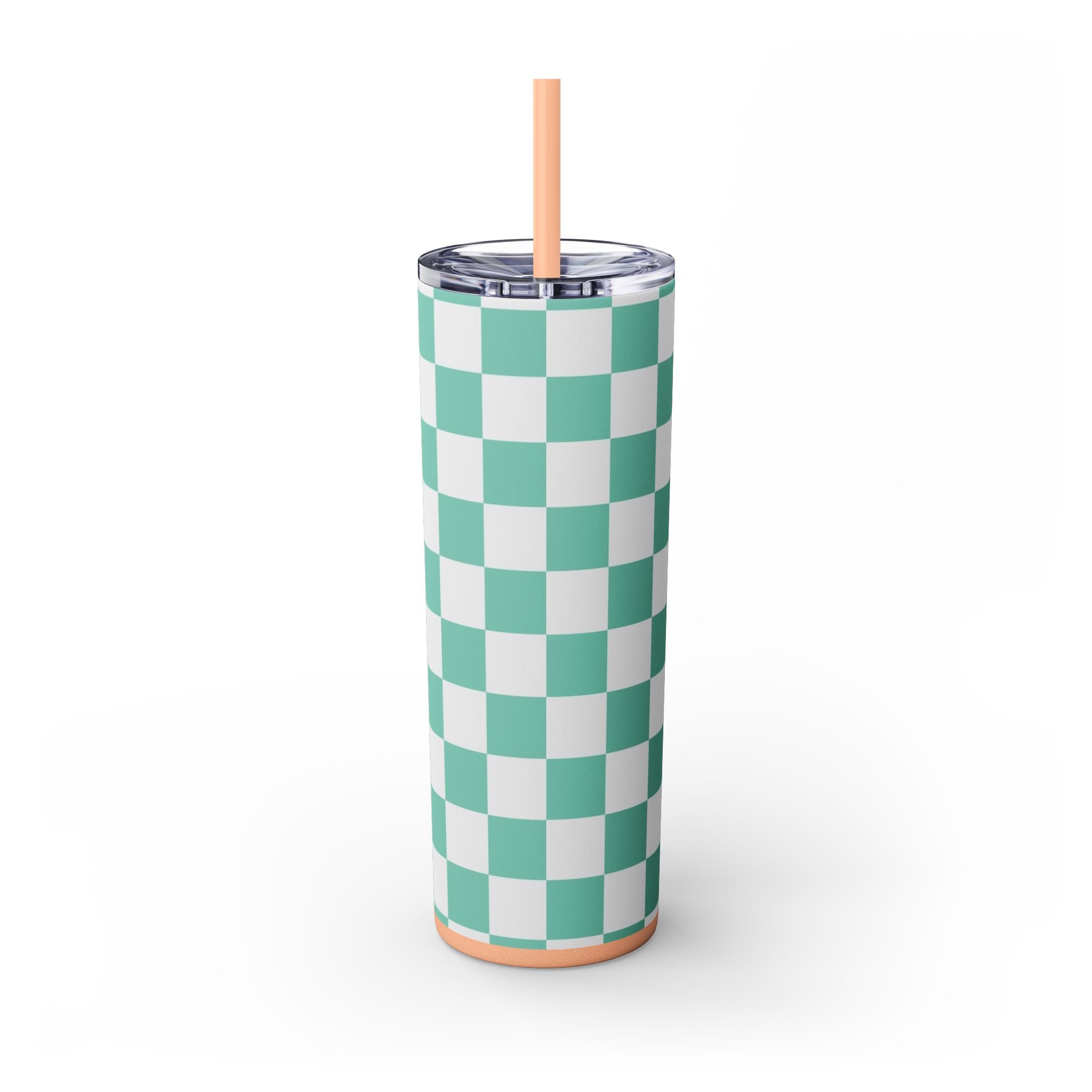 Checkerboard Light Green Skinny Tumbler with Straw, 20oz, Artsulli - Art is Long, Life is Short, Mug, , , , , , , 
