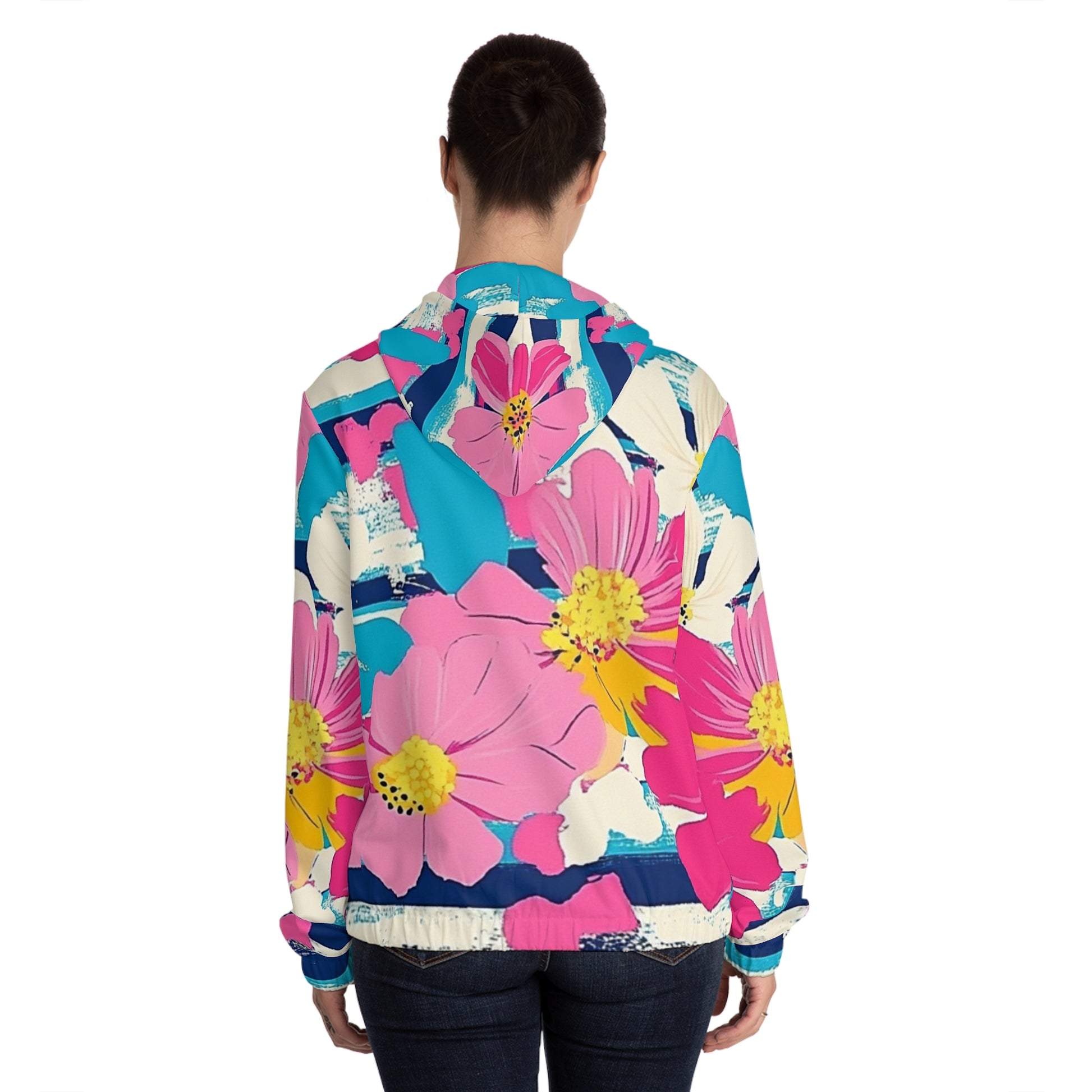 Dayglo Floral Stripes Women’s Full-Zip Hoodie (AOP), Artsulli - Art is Long, Life is Short, All Over Prints, , , , , , , 