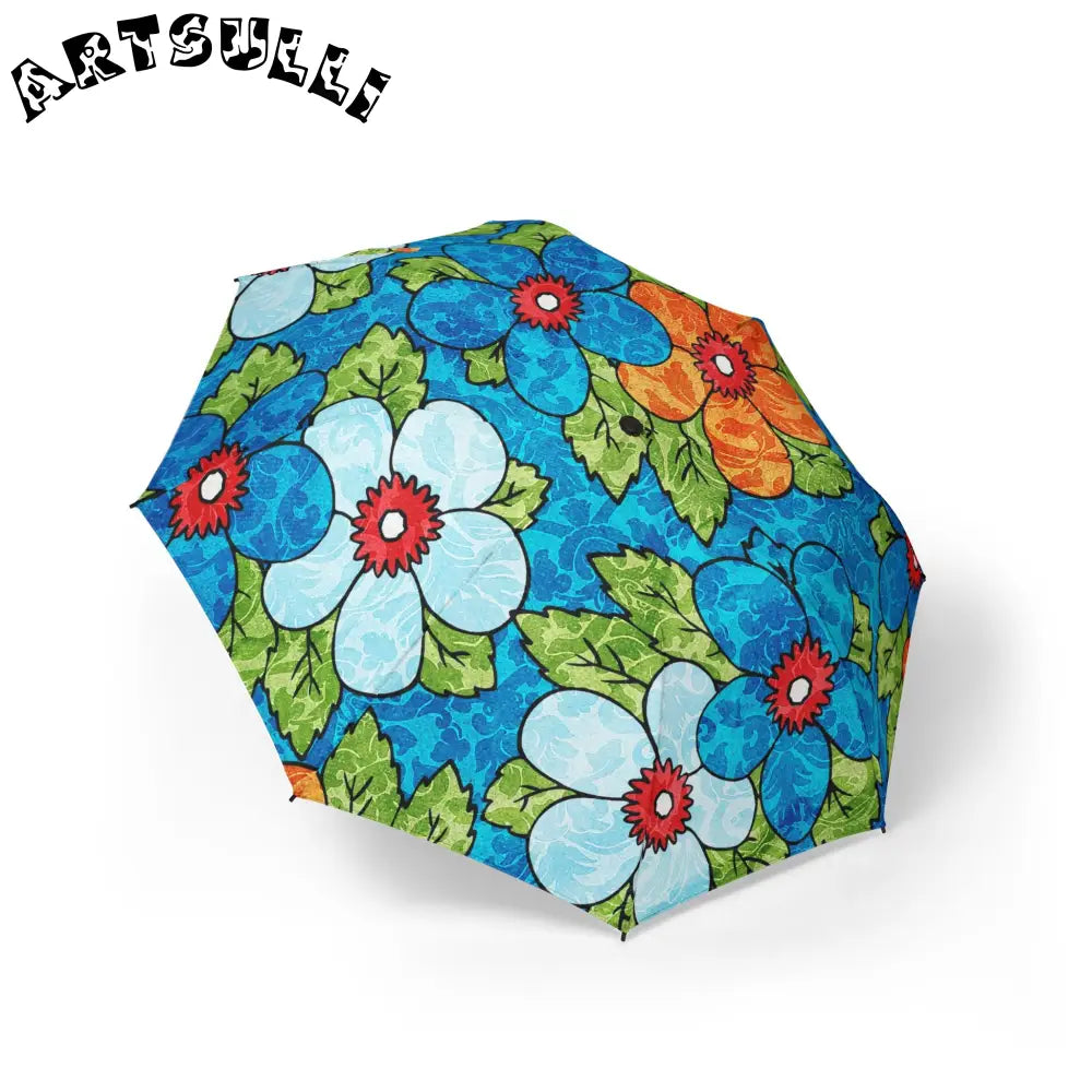 Blue Orange Groovy Semi-Automatic Foldable Umbrella, Artsulli - Art is Long, Life is Short, Accessories, Size, One size, , , , , 49778236455697427230