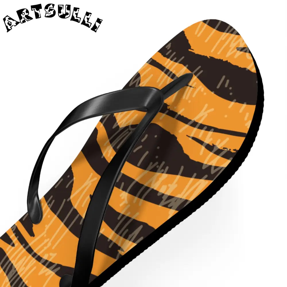 JAKKOUTTHEBXX Tiger Scratches Orange & Black Flip Flops