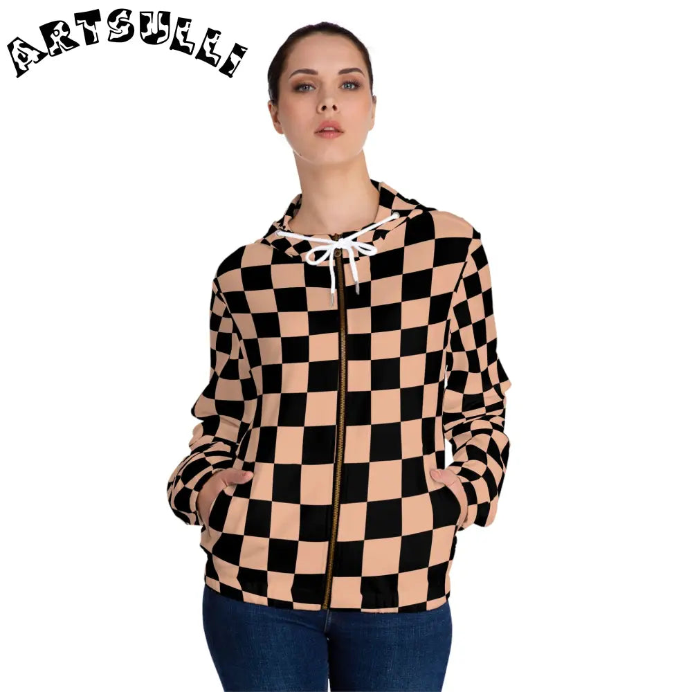 JAKKOUTTHEBXX Checkerboard Soft Orange and Black Women’s Full-Zip