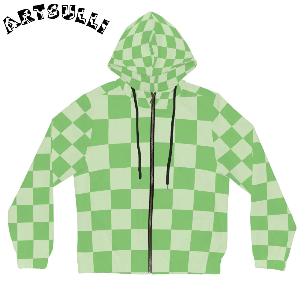 JAKKOUTTHEBXX Checkerboard Green Women’s Full-Zip Hoodie (AOP)
