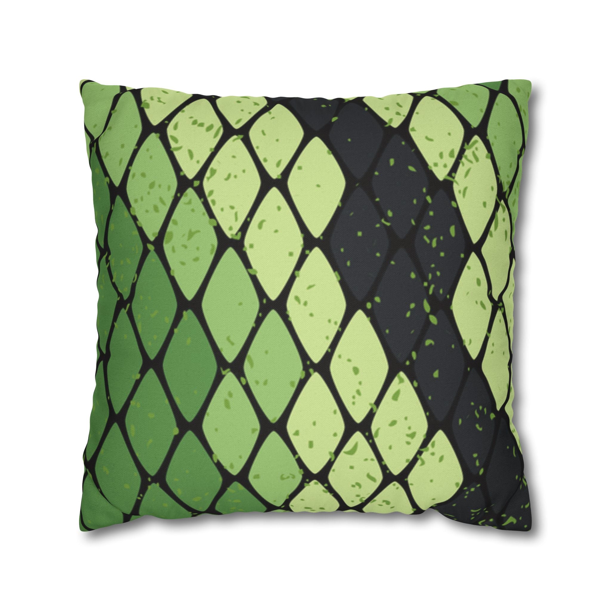 Snake Skin Green and Black Spun Polyester Square Pillowcase, Artsulli - Art is Long, Life is Short, Home Decor, Size, 20" × 20", , , , , 11220518568268