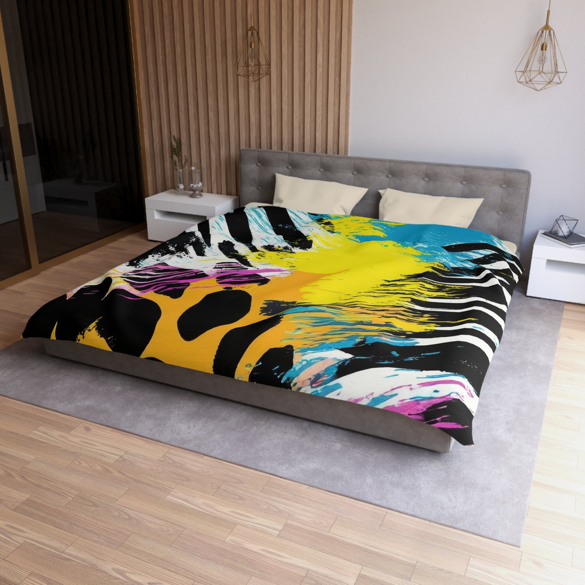 Zebra Stripes x Leapord Print x Paint Splatter Multi-Color Microfiber Duvet Cover, Artsulli - Art is Long, Life is Short, Home Decor, , , , , , , 