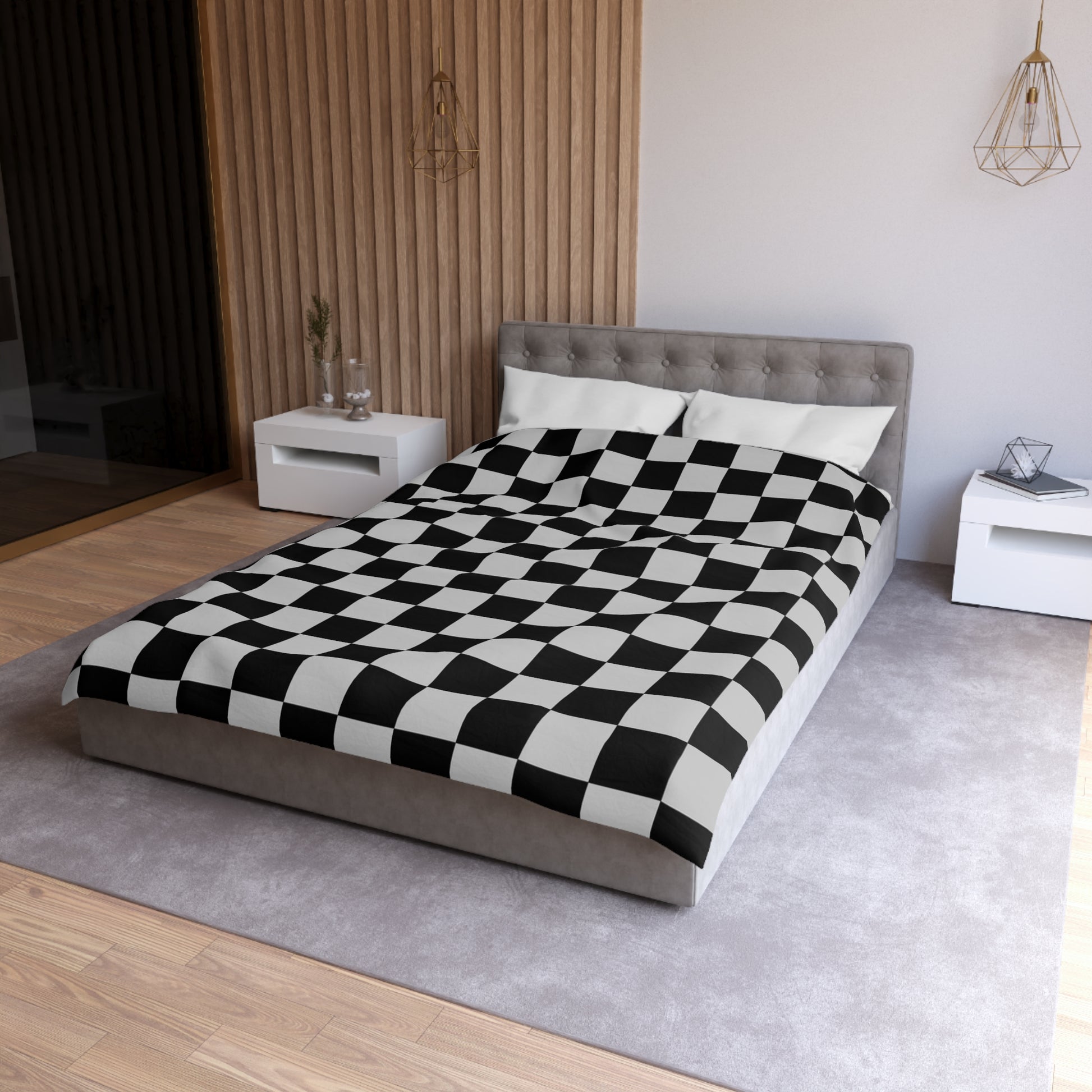 Checkerboard Dada Black and Light Gray Microfiber Duvet Cover, Artsulli - Art is Long, Life is Short, Home Decor, , , , , , , 